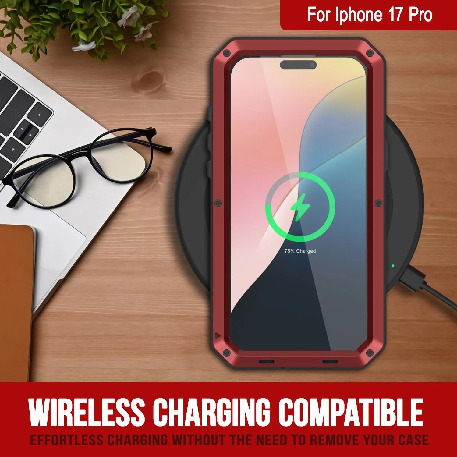 iPhone 17 Pro Metal Case, Heavy Duty Military Grade Armor Cover [shock proof] Full Body Hard [Red]