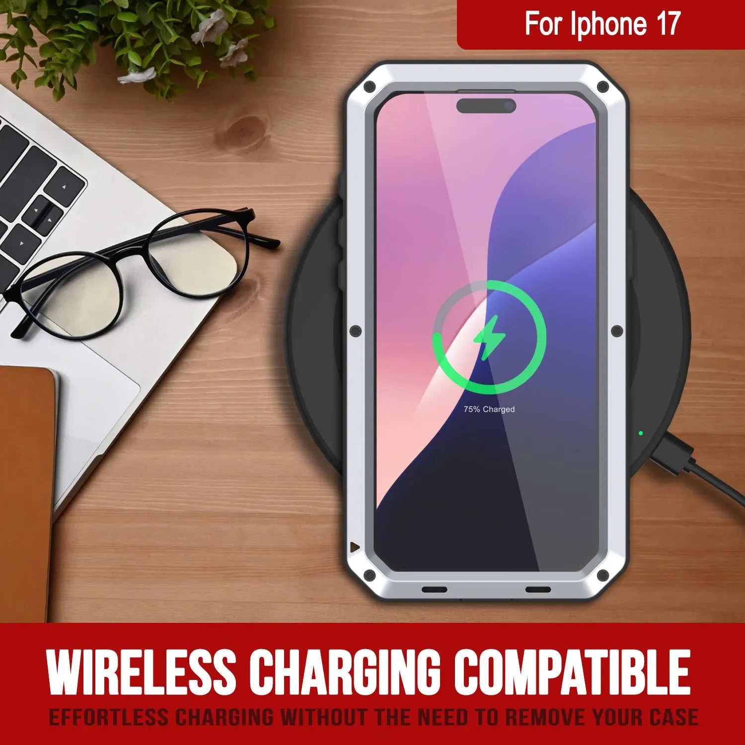 iPhone 17 Metal Case, Heavy Duty Military Grade Armor Cover [shock proof] Full Body Hard [White]