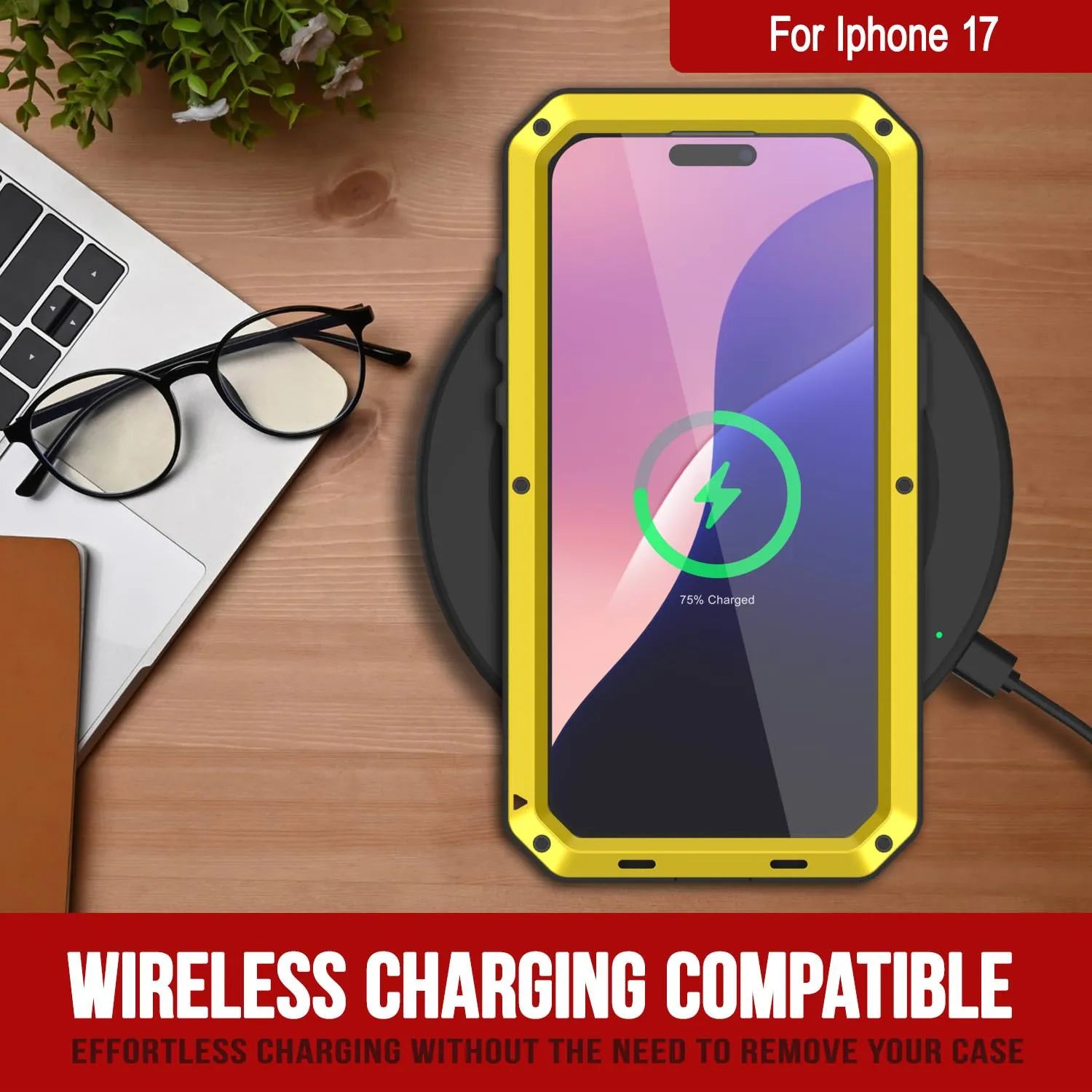 iPhone 17 Metal Case, Heavy Duty Military Grade Armor Cover [shock proof] Full Body Hard [Yellow]