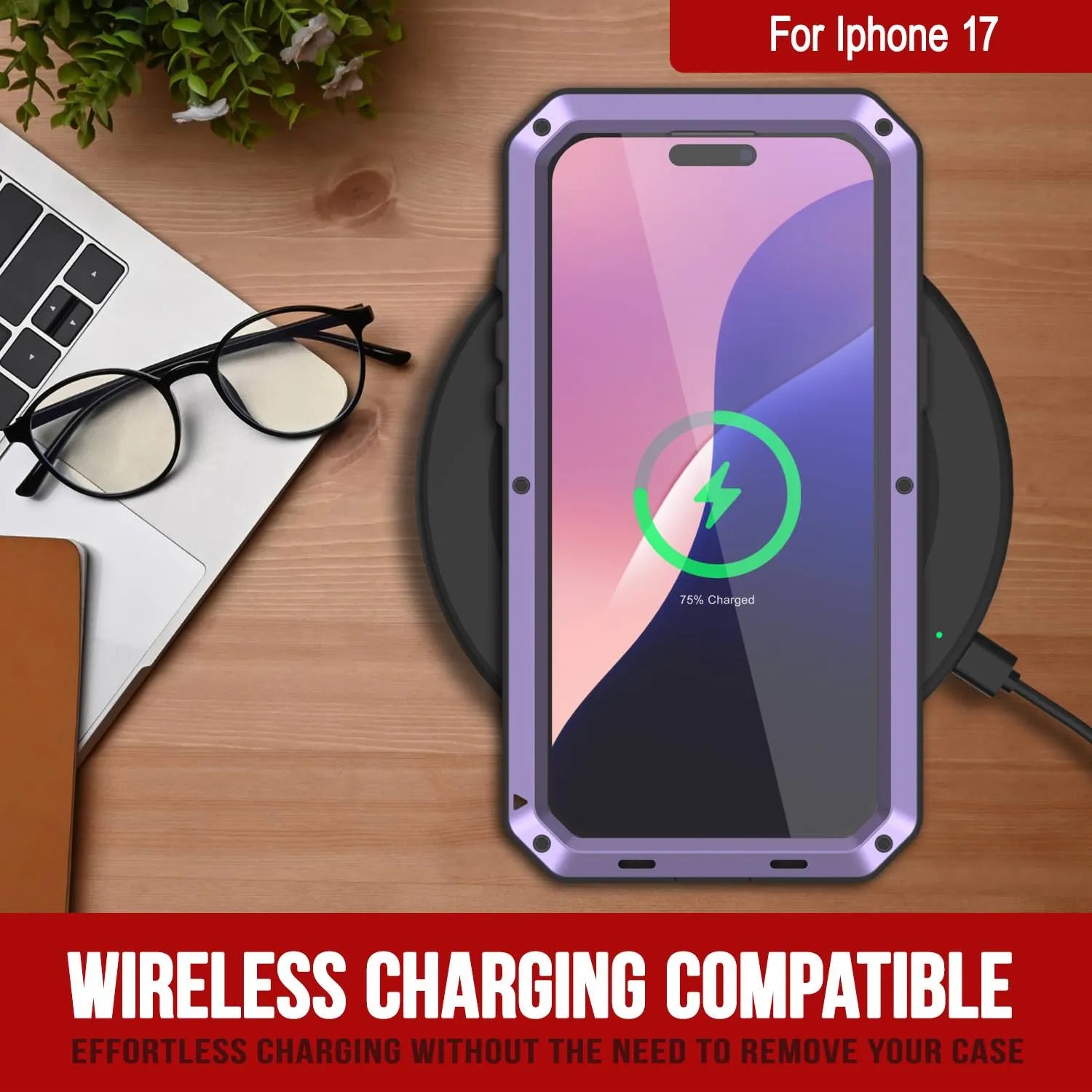 iPhone 17 Metal Case, Heavy Duty Military Grade Armor Cover [shock proof] Full Body Hard [Purple]