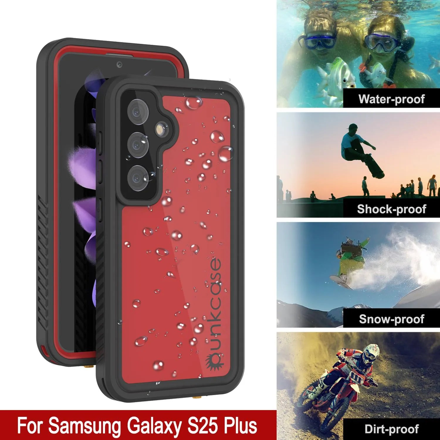 Galaxy S25+ Plus Waterproof Case PunkCase StudStar Red Thin 6.7ft Underwater IP68 Shock/Snow Proof