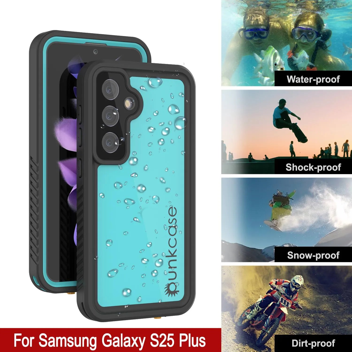 Galaxy S25+ Plus Waterproof Case PunkCase StudStar Teal Thin 6.7ft Underwater IP68 Shock/Snow Proof