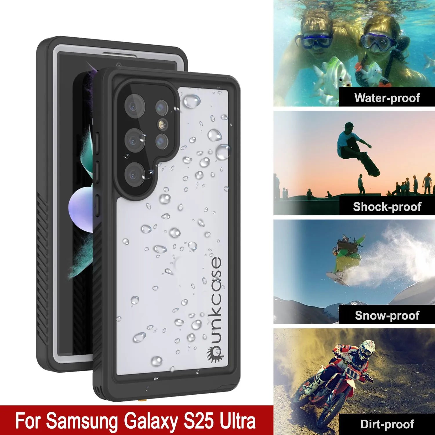 Galaxy S25 Ultra Waterproof Case, Punkcase StudStar White Thin 6.6ft Underwater IP68 Shock/Snow Proof