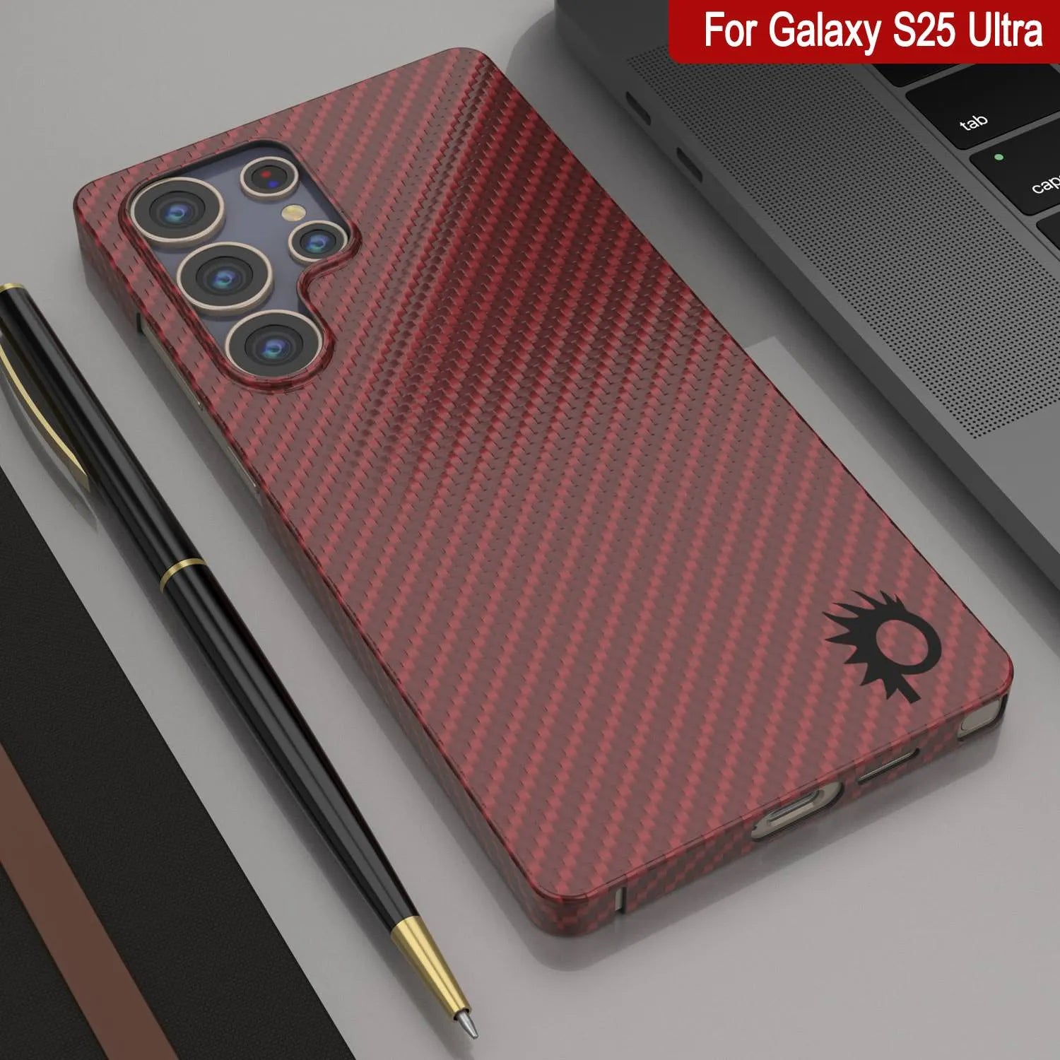 Punkcase Galaxy S25 Ultra Carbon Fiber Case [AramidShield Series] Ultra Slim & Light Kevlar [Red]