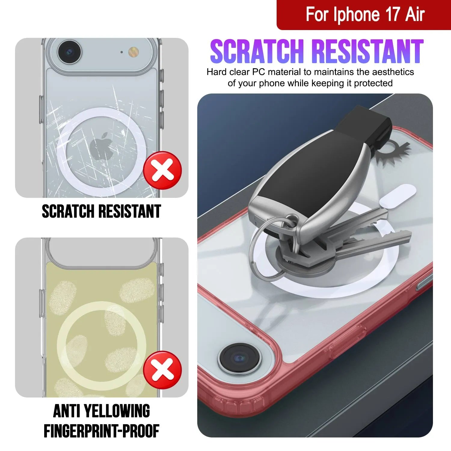 Punkcase iPhone 17 Air Magnetic Wireless Charging Case [ClearMag Series][Red]