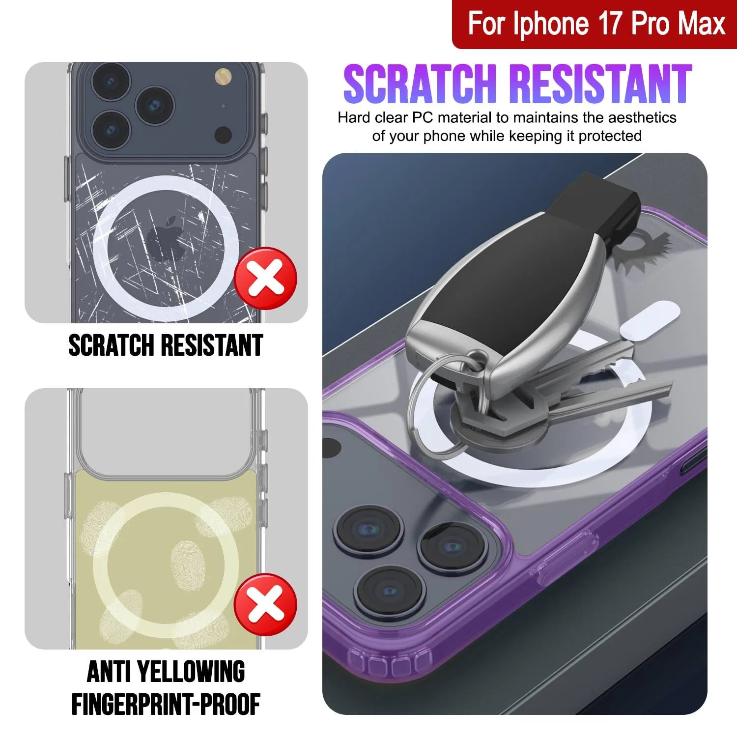 Punkcase iPhone 17 Pro Max Magnetic Wireless Charging Case [ClearMag Series][Purple]