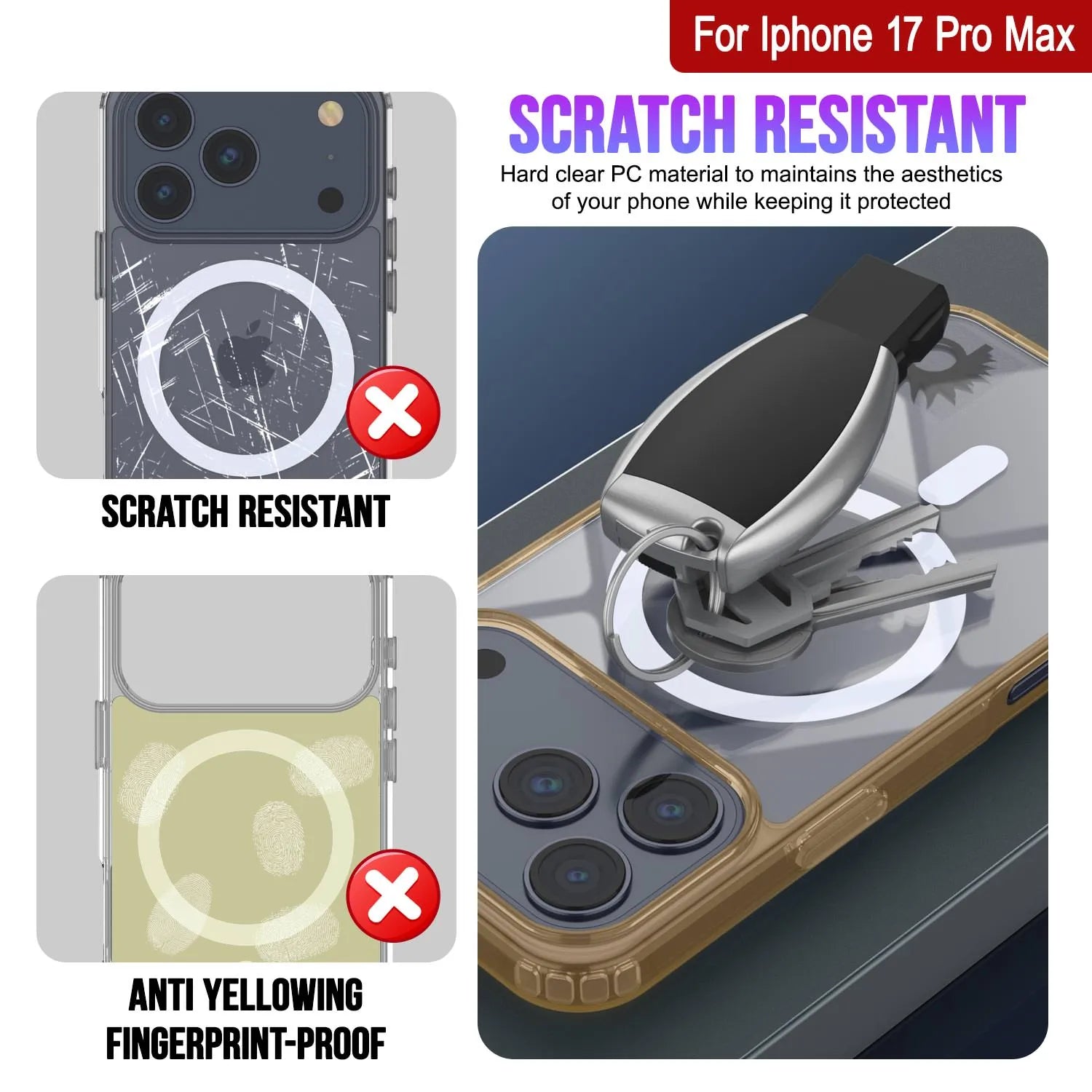 Punkcase iPhone 17 Pro Max Magnetic Wireless Charging Case [ClearMag Series][Gold]