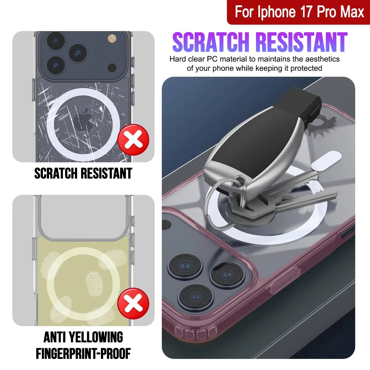 Punkcase iPhone 17 Pro Max Magnetic Wireless Charging Case [ClearMag Series][Rose]