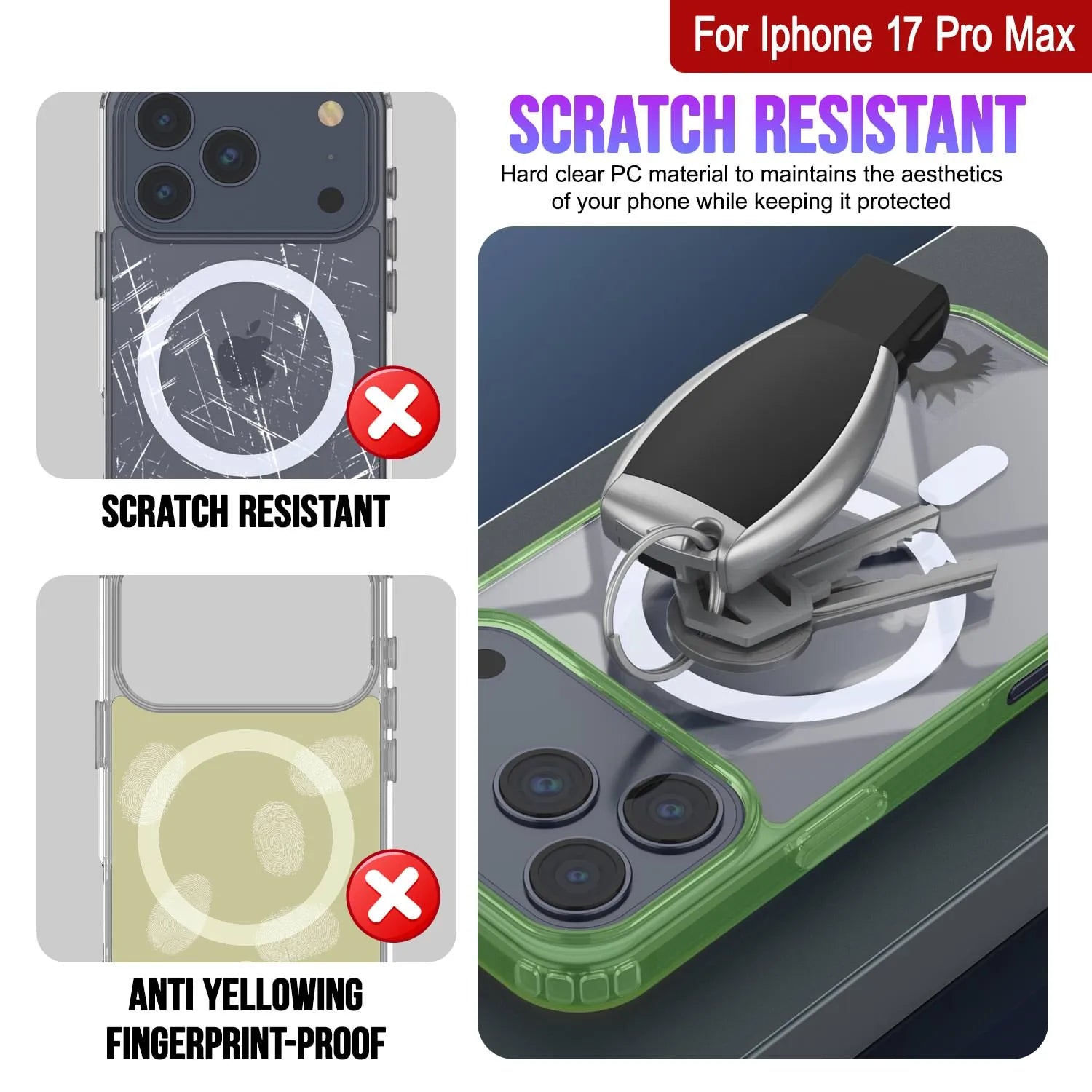 Punkcase iPhone 17 Pro Max Magnetic Wireless Charging Case [ClearMag Series][Green]