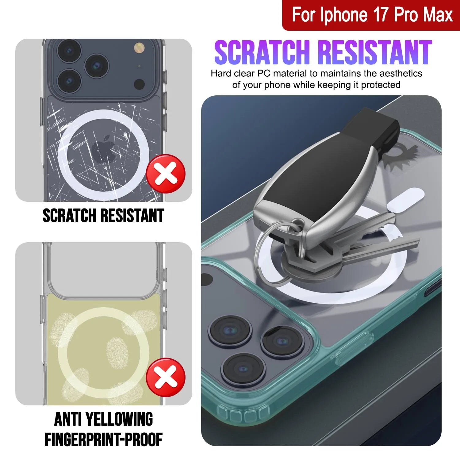 Punkcase iPhone 17 Pro Max Magnetic Wireless Charging Case [ClearMag Series][Teal]