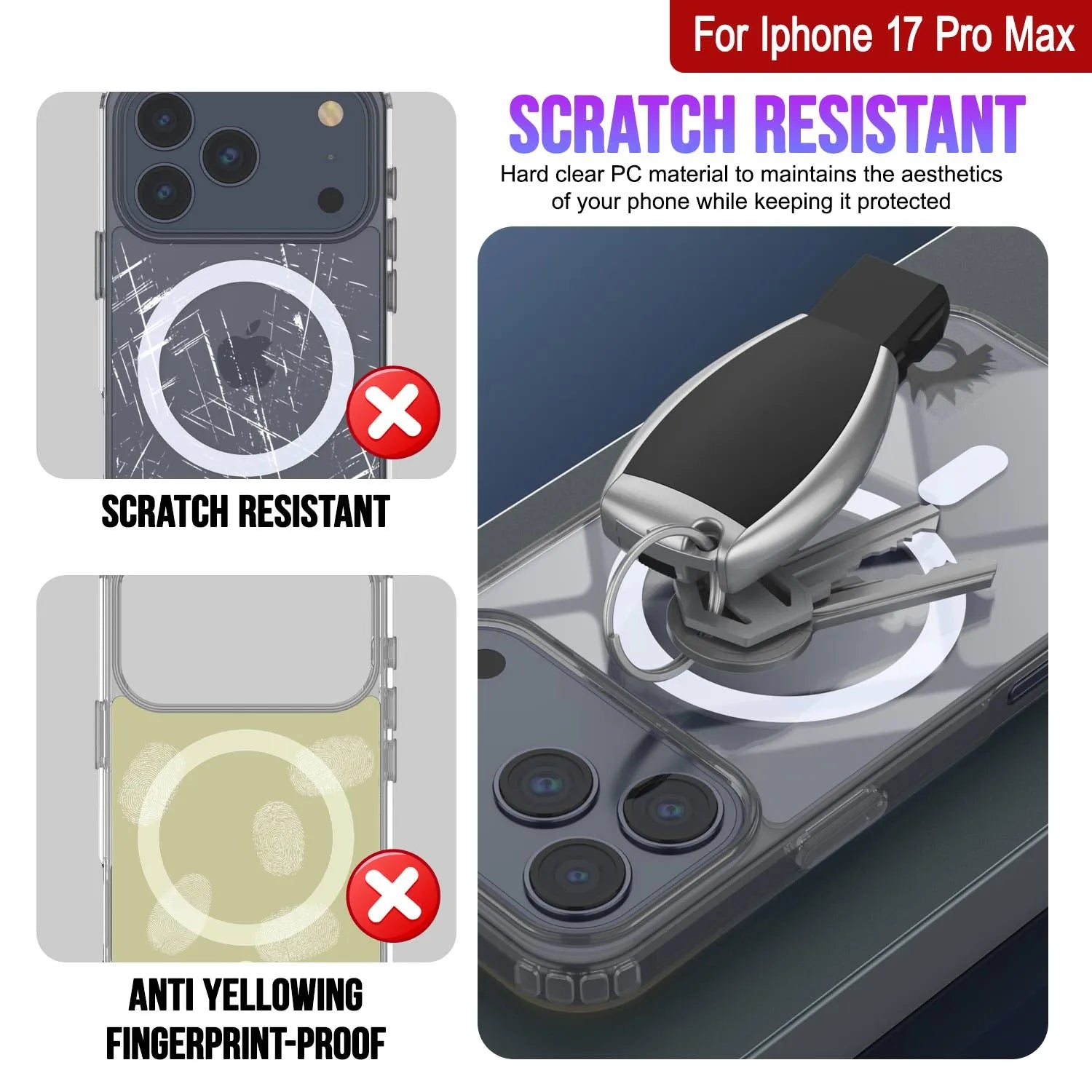 Punkcase iPhone 17 Pro Max Magnetic Wireless Charging Case [ClearMag Series][Silver]