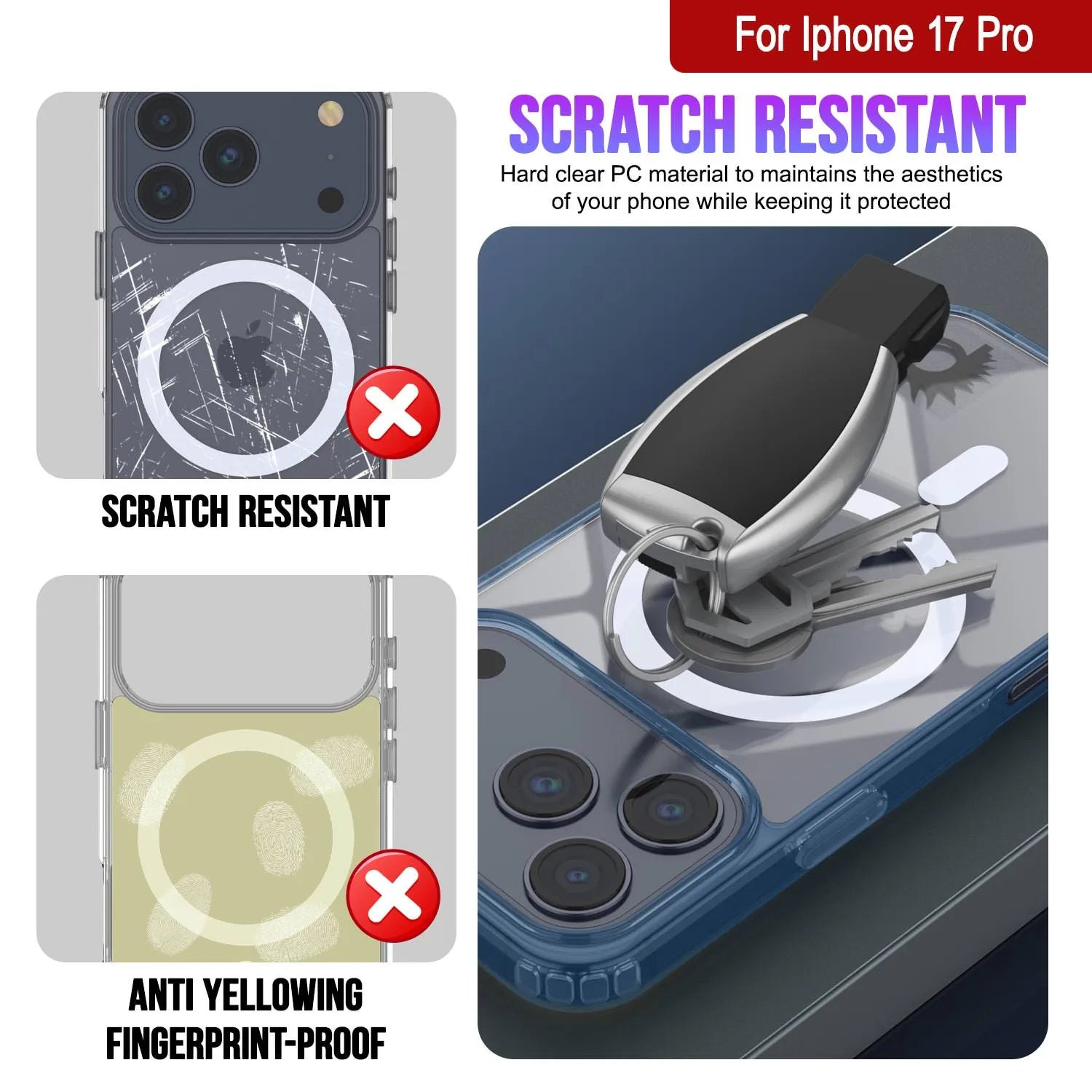 Punkcase iPhone 17 Pro Magnetic Wireless Charging Case [ClearMag Series][Navy]