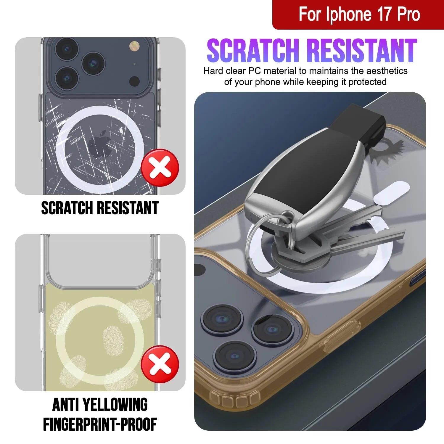 Punkcase iPhone 17 Pro Magnetic Wireless Charging Case [ClearMag Series][Gold]