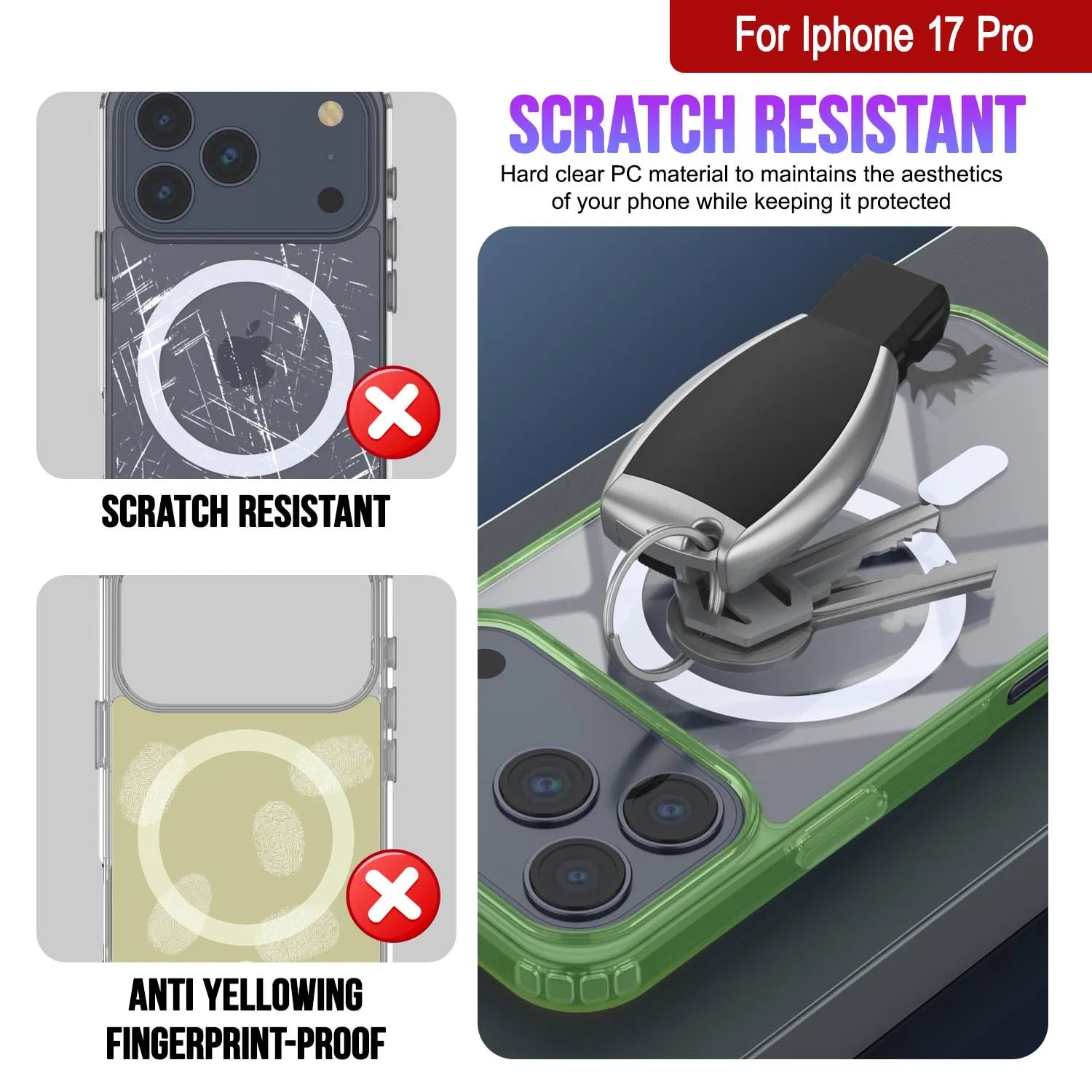 Punkcase iPhone 17 Pro Magnetic Wireless Charging Case [ClearMag Series][Green]