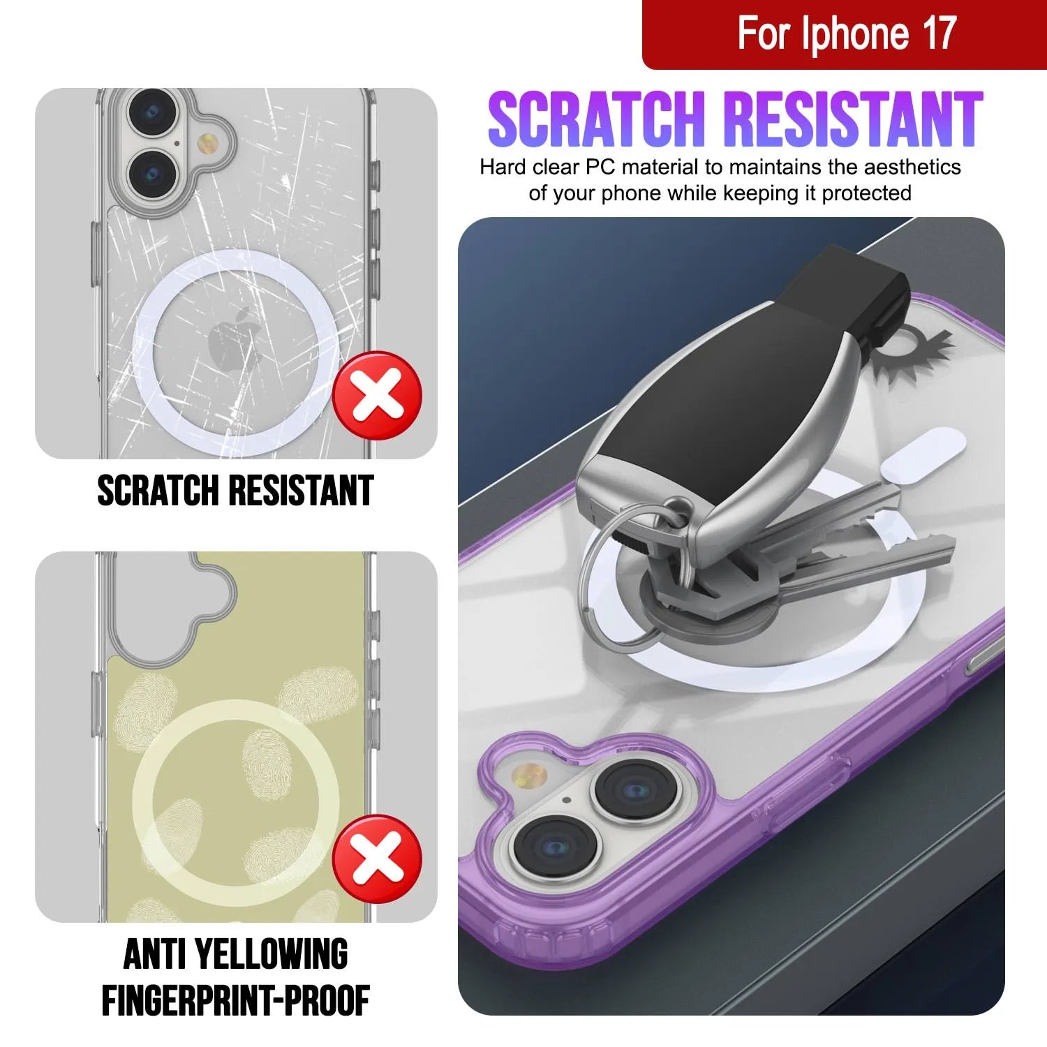 Punkcase iPhone 17 Magnetic Wireless Charging Case [ClearMag Series][Purple]