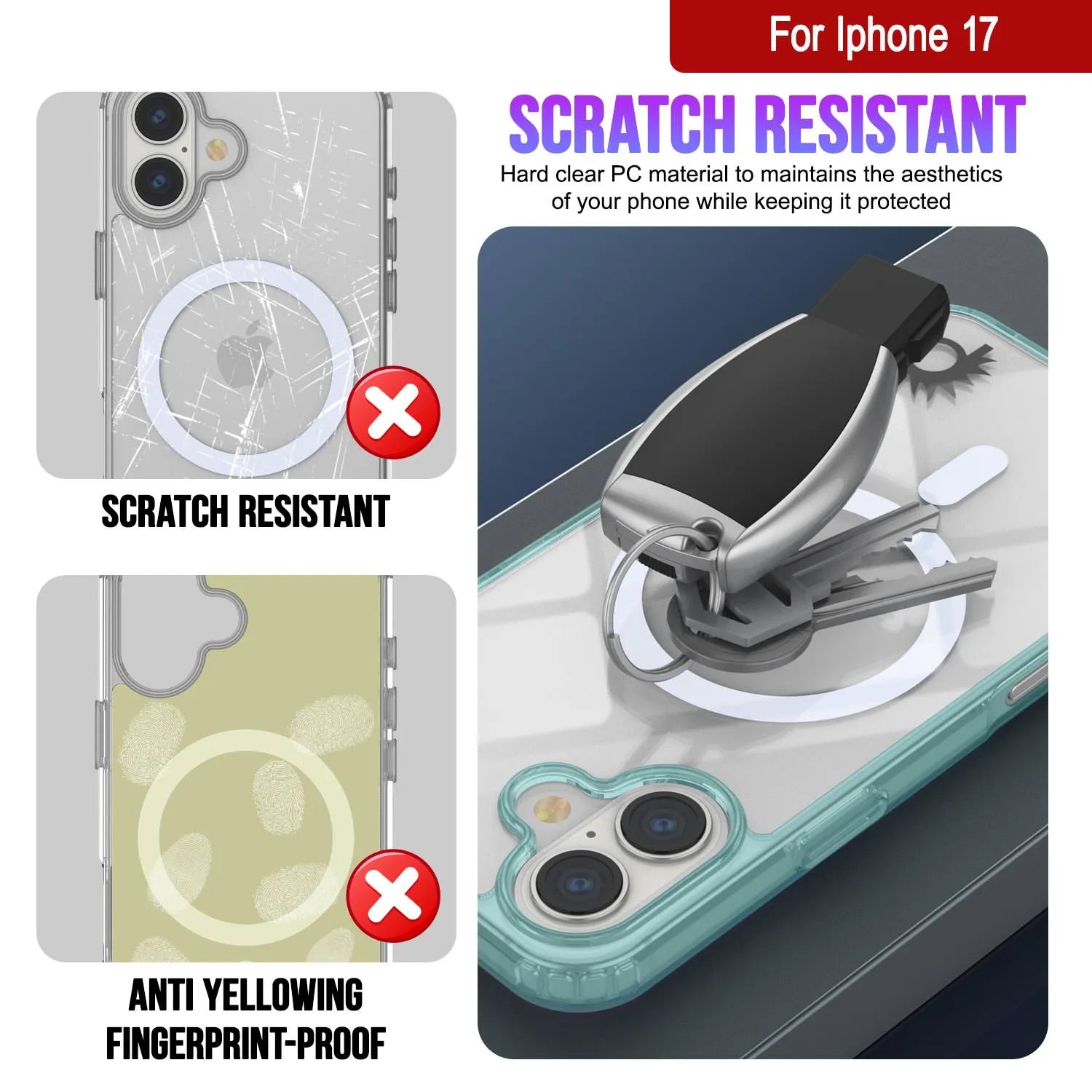 Punkcase iPhone 17 Magnetic Wireless Charging Case [ClearMag Series][Teal]