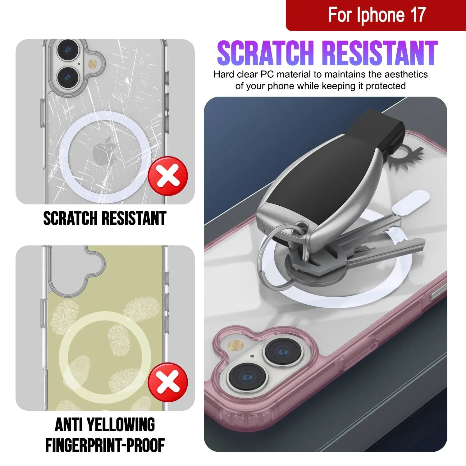 Punkcase iPhone 17 Magnetic Wireless Charging Case [ClearMag Series][Rose]