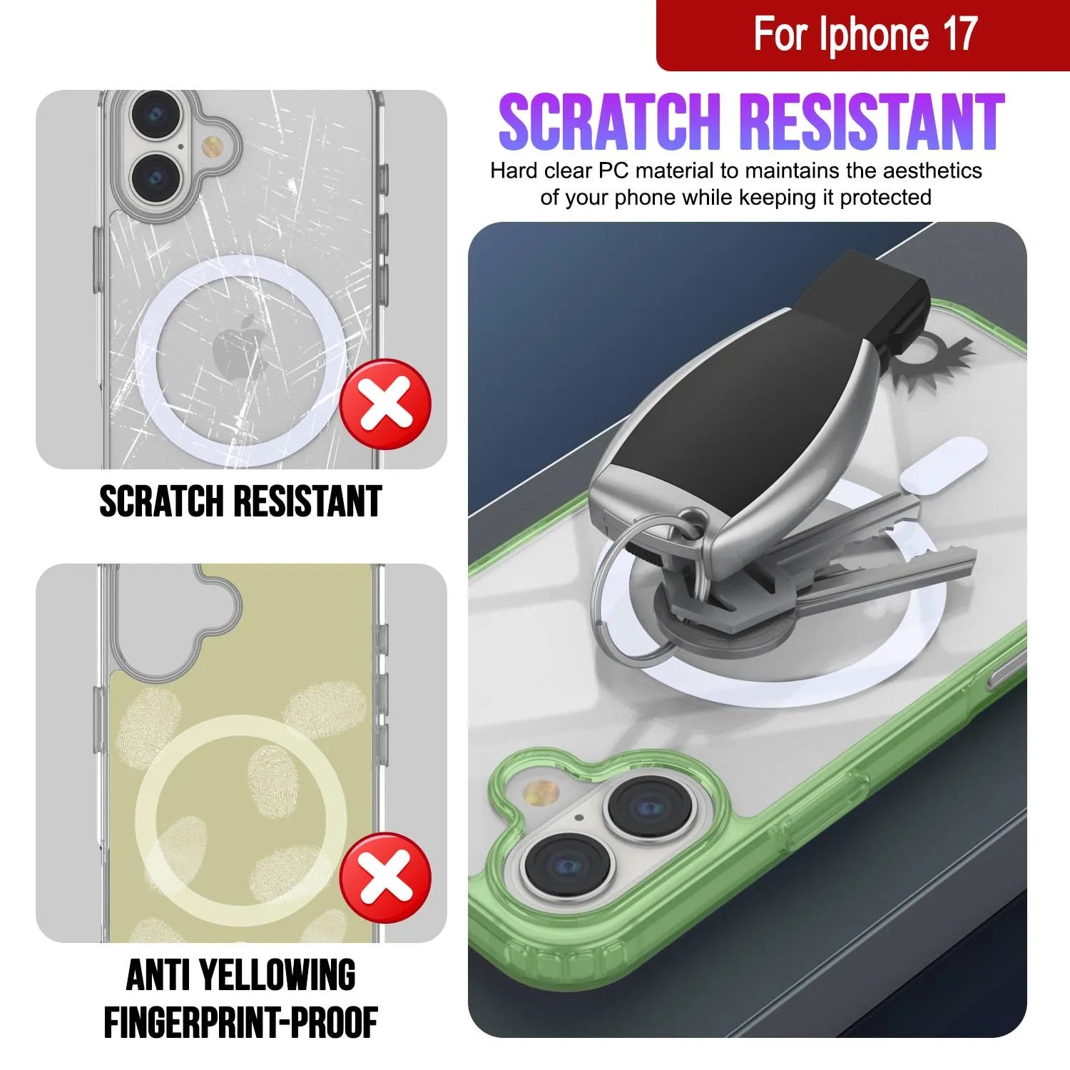 Punkcase iPhone 17 Magnetic Wireless Charging Case [ClearMag Series][Green]