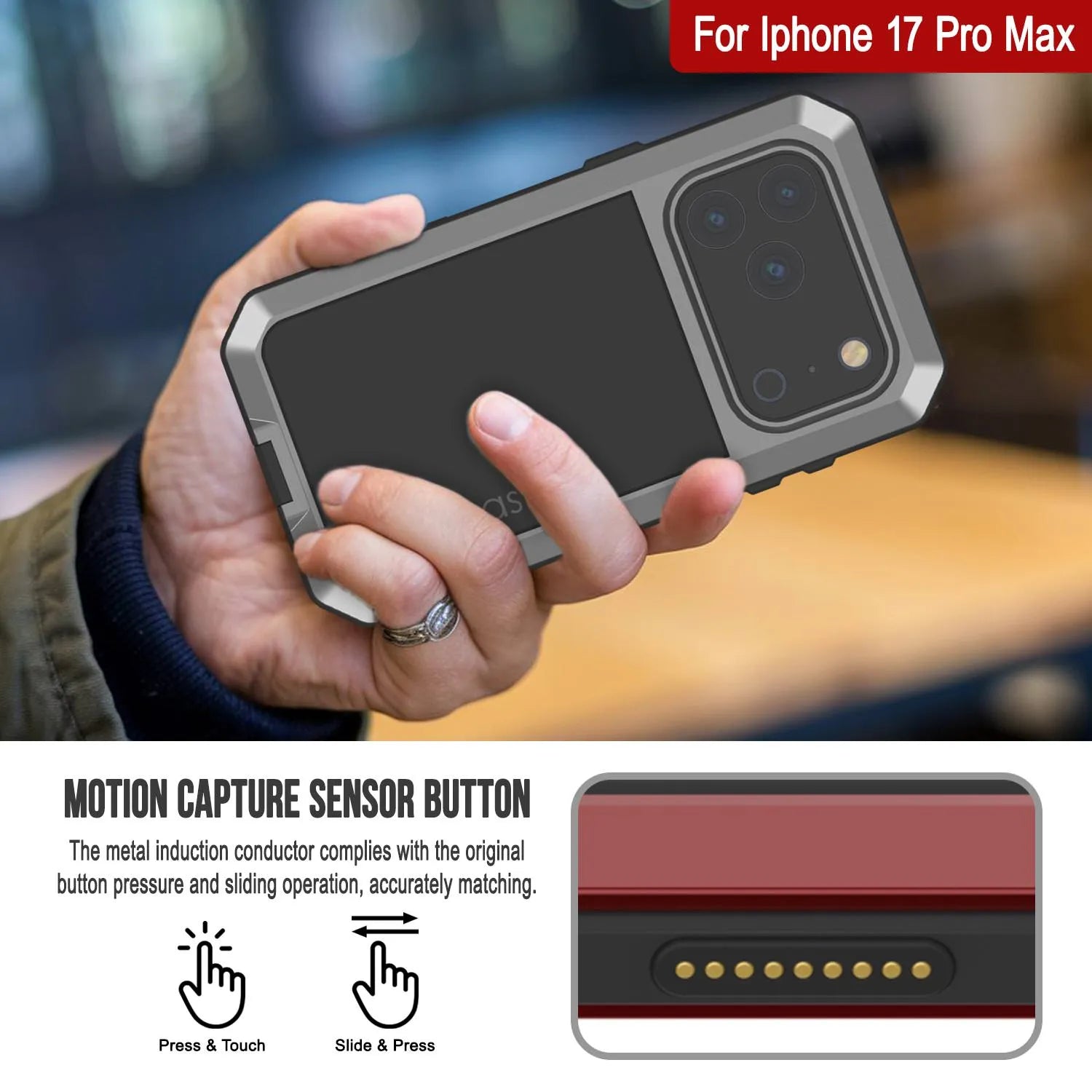 iPhone 17 Pro Max Metal Case, Heavy Duty Military Grade Armor Cover [shock proof] Full Body Hard [Silver]