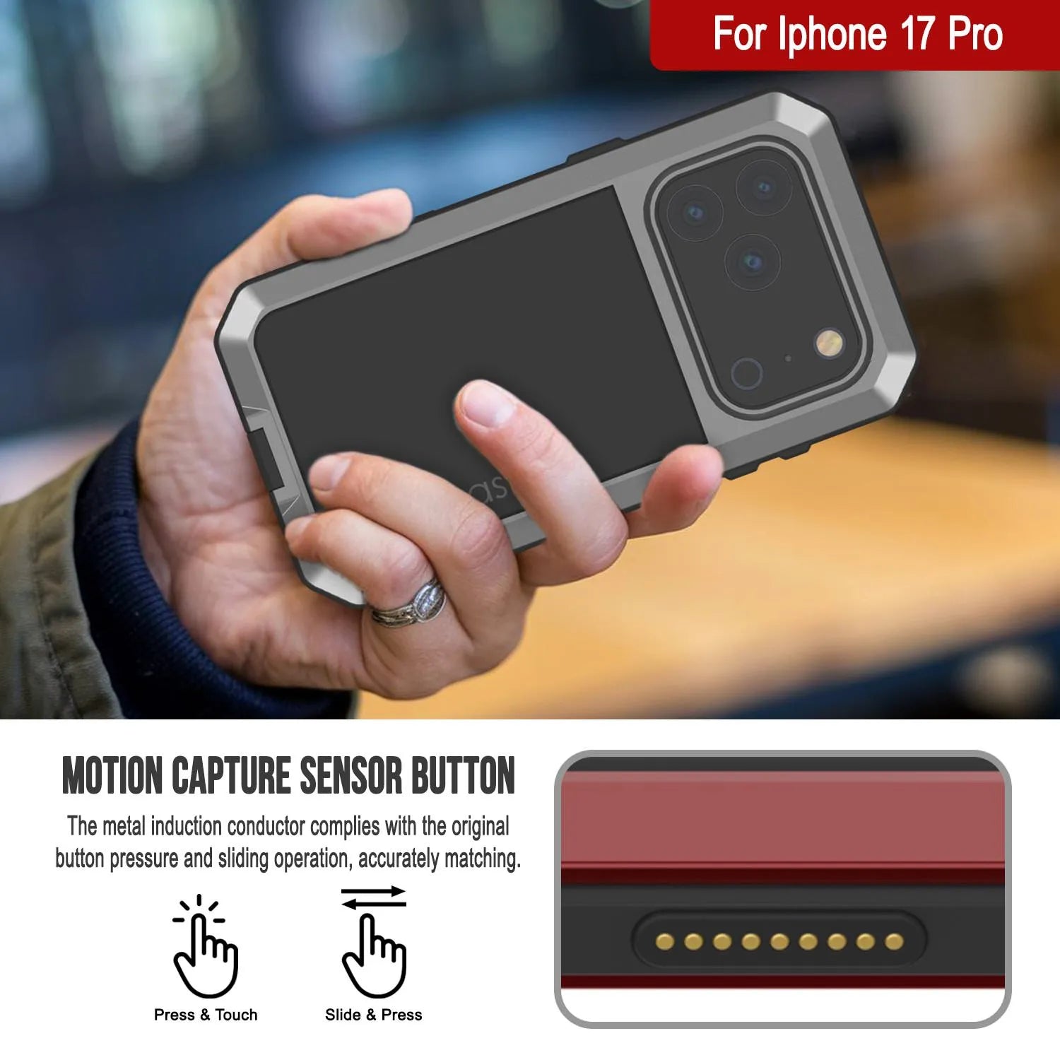 iPhone 17 Pro Metal Case, Heavy Duty Military Grade Armor Cover [shock proof] Full Body Hard [Silver]