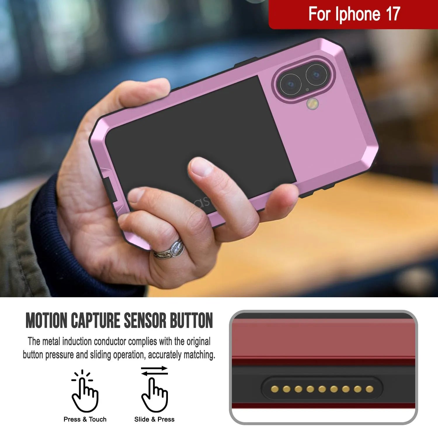 iPhone 17 Metal Case, Heavy Duty Military Grade Armor Cover [shock proof] Full Body Hard [Pink]