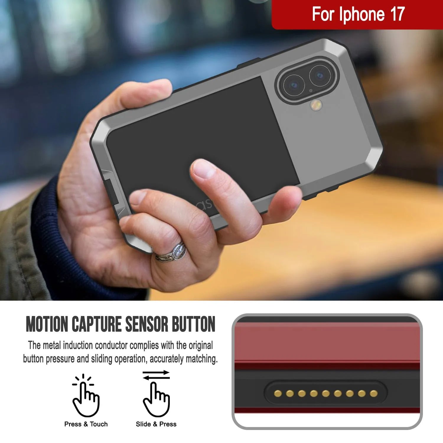 iPhone 17 Metal Case, Heavy Duty Military Grade Armor Cover [shock proof] Full Body Hard [Silver]