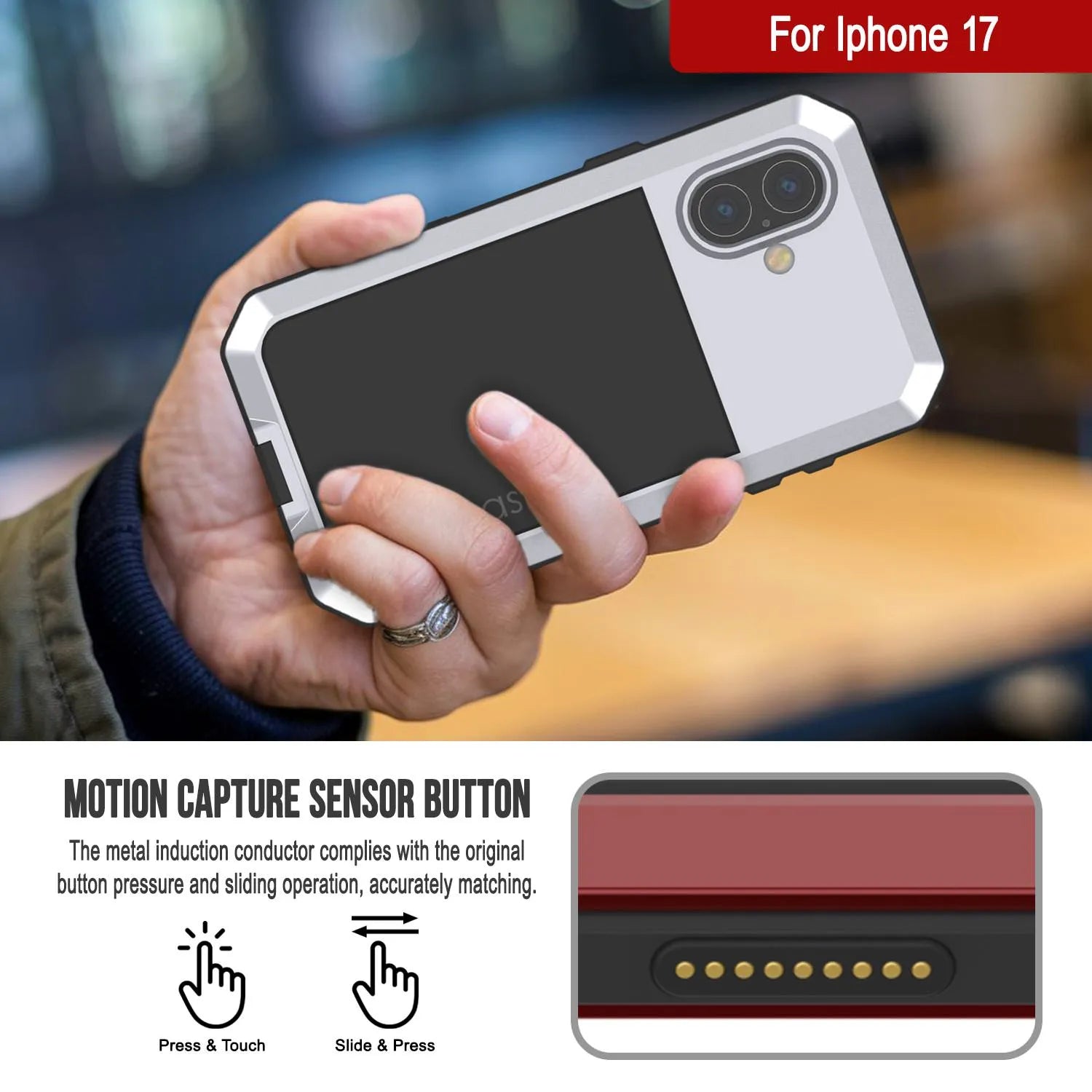 iPhone 17 Metal Case, Heavy Duty Military Grade Armor Cover [shock proof] Full Body Hard [White]