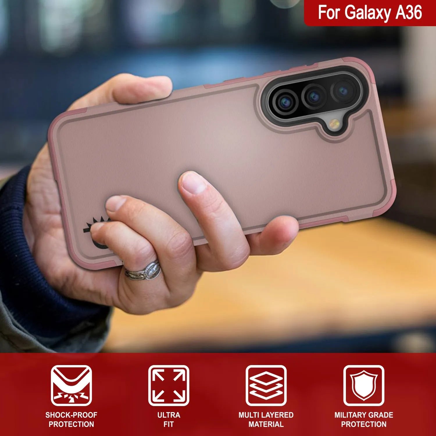 PunkCase Galaxy A36 Case, [Spartan 2.0 Series] Clear Rugged Heavy Duty Cover [Pink]