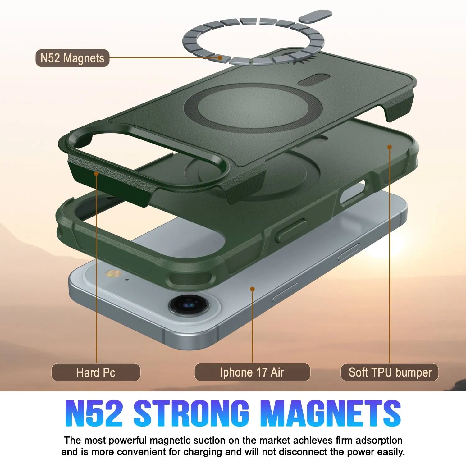 PunkCase iPhone 17 Air Case, [Spartan 2.0 Series] Clear Rugged Heavy Duty Cover W/Built in Screen Protector [dark green]