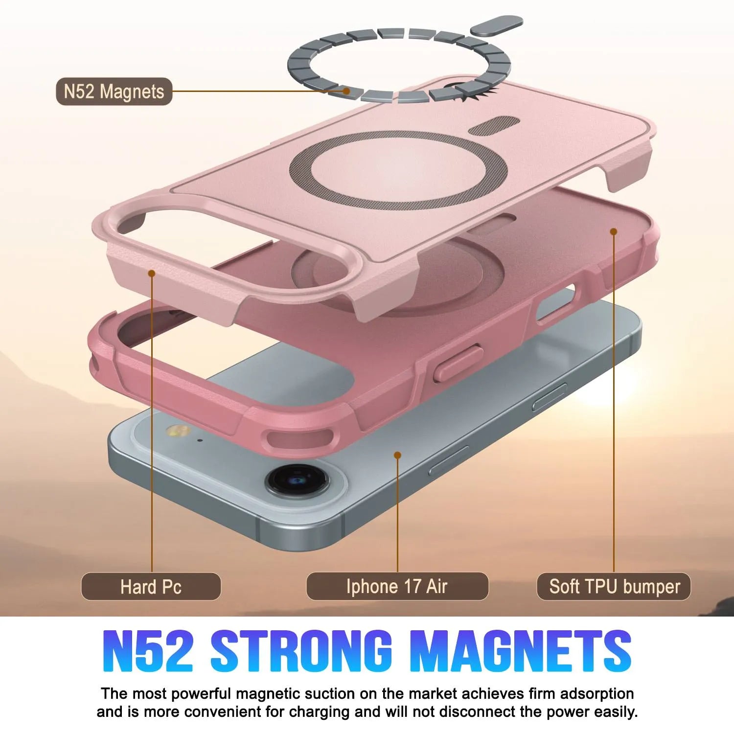 PunkCase iPhone 17 Air Case, [Spartan 2.0 Series] Clear Rugged Heavy Duty Cover W/Built in Screen Protector [pink]