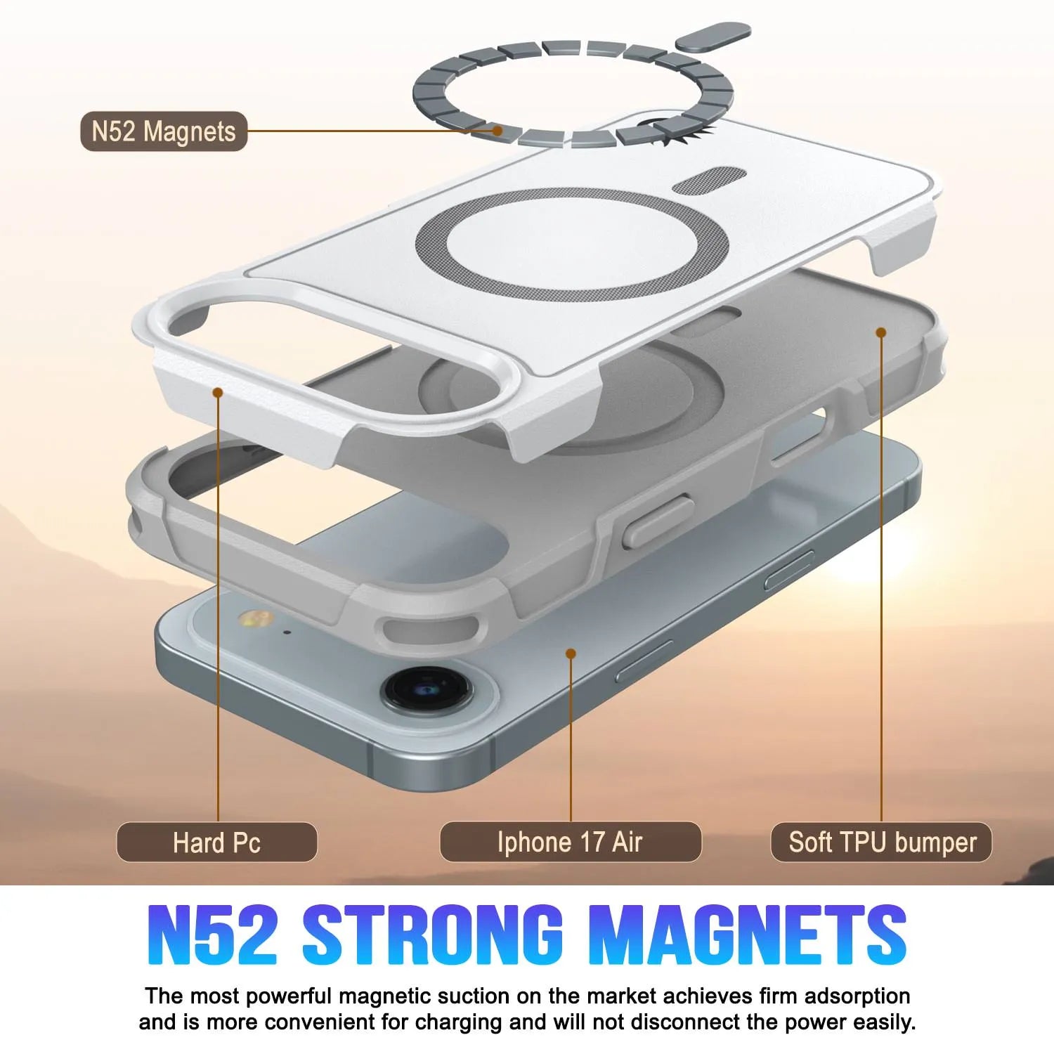 PunkCase iPhone 17 Air Case, [Spartan 2.0 Series] Clear Rugged Heavy Duty Cover W/Built in Screen Protector [white]