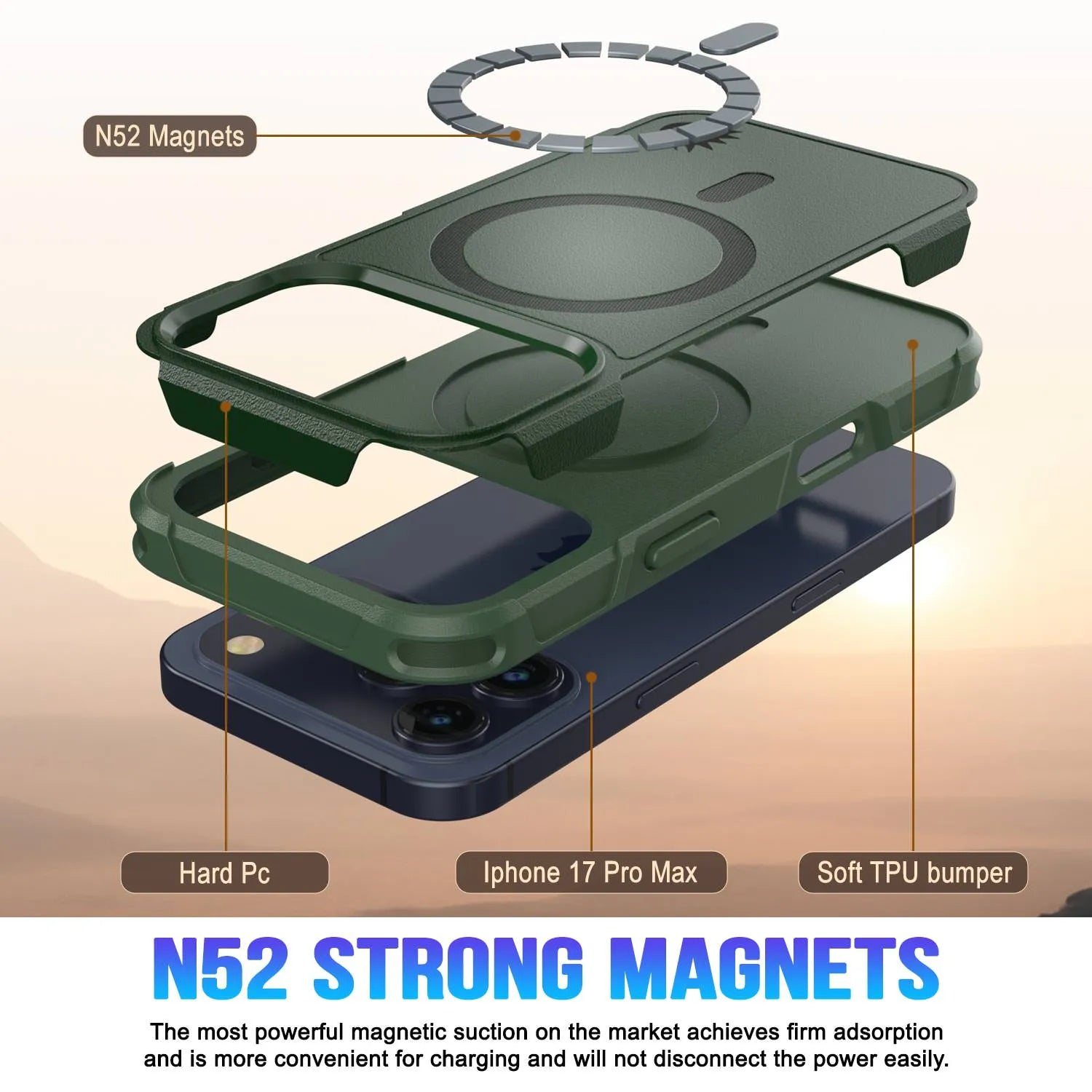 PunkCase iPhone 17 Pro Max Case, [Spartan 2.0 Series] Clear Rugged Heavy Duty Cover W/Built in Screen Protector [dark green]
