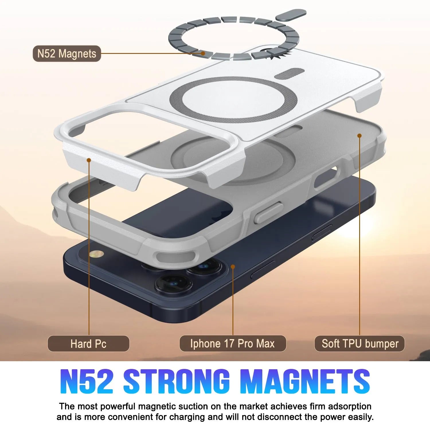 PunkCase iPhone 17 Pro Max Case, [Spartan 2.0 Series] Clear Rugged Heavy Duty Cover W/Built in Screen Protector [white]