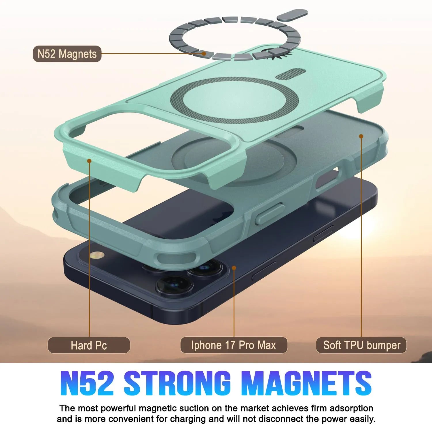 PunkCase iPhone 17 Pro Max Case, [Spartan 2.0 Series] Clear Rugged Heavy Duty Cover W/Built in Screen Protector [teal]