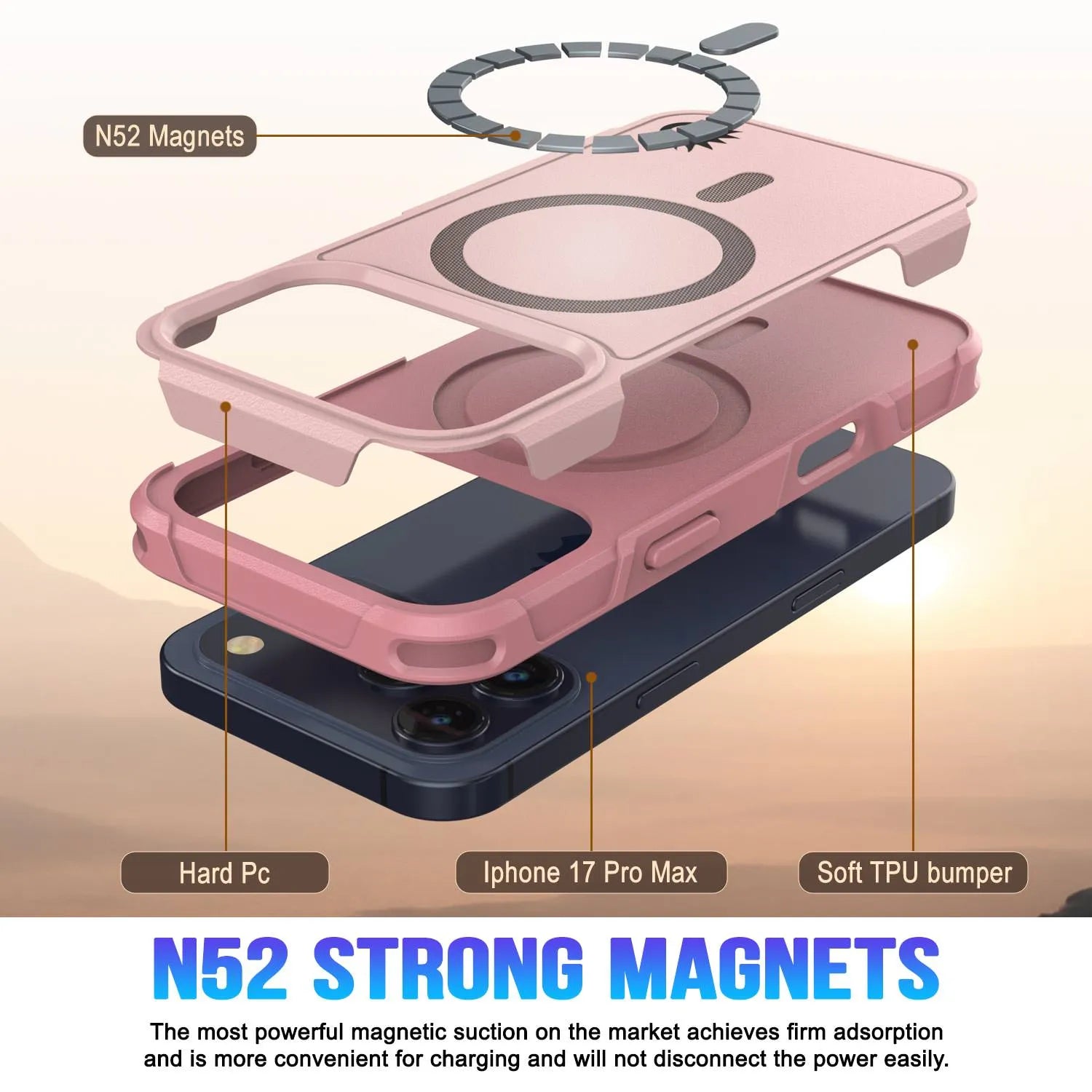 PunkCase iPhone 17 Pro Max Case, [Spartan 2.0 Series] Clear Rugged Heavy Duty Cover W/Built in Screen Protector [pink]