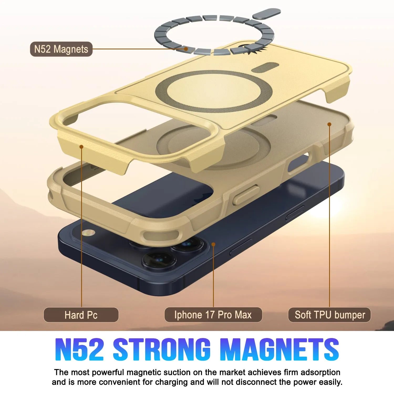 PunkCase iPhone 17 Pro Max Case, [Spartan 2.0 Series] Clear Rugged Heavy Duty Cover W/Built in Screen Protector [yellow]