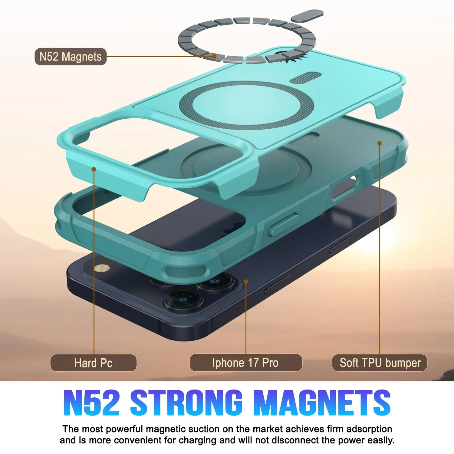 PunkCase iPhone 17 Pro Case, [Spartan 2.0 Series] Clear Rugged Heavy Duty Cover W/Built in Screen Protector [Blue]