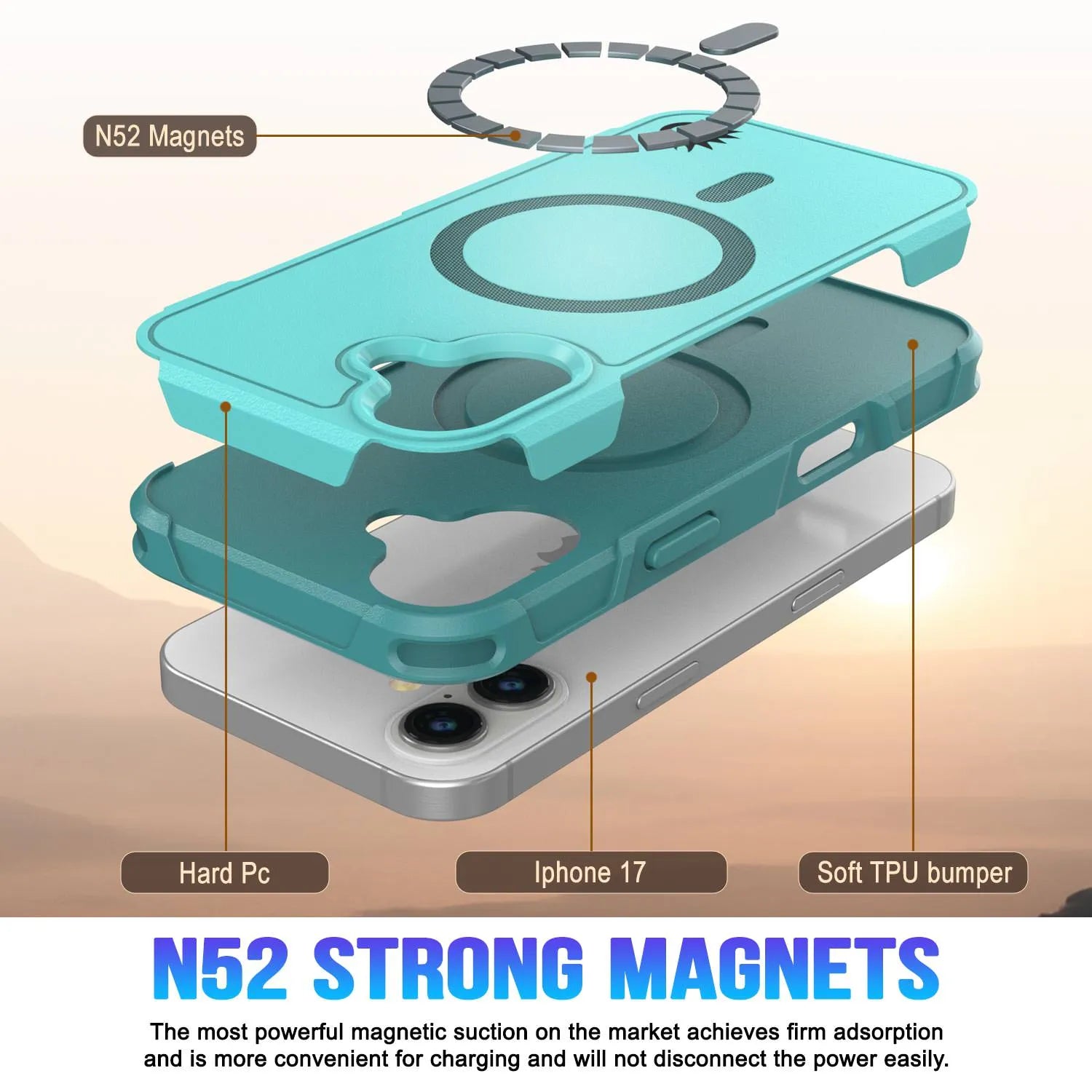 PunkCase iPhone 17 Case, [Spartan 2.0 Series] Clear Rugged Heavy Duty Cover W/Built in Screen Protector [Blue]