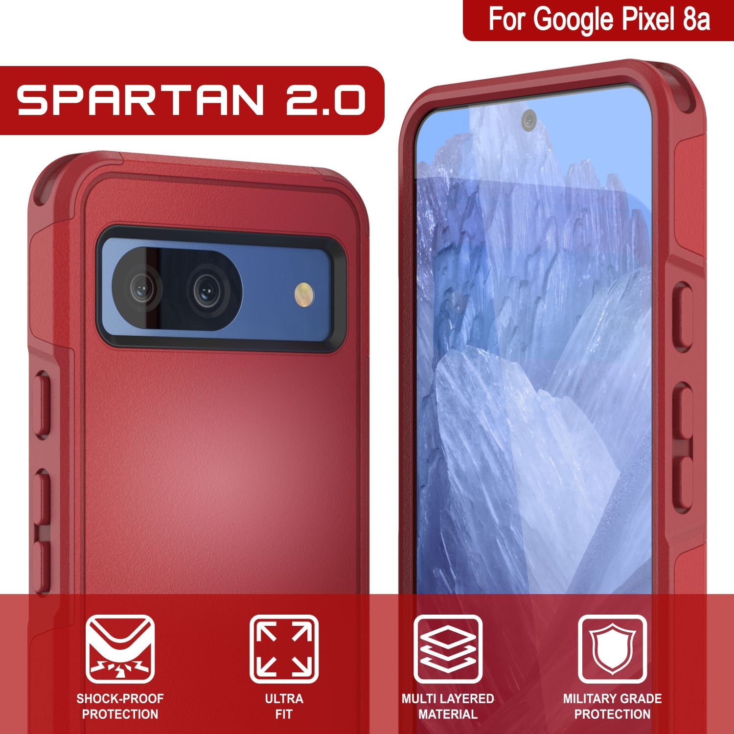 PunkCase Google Pixel 9 Case, [Spartan 2.0 Series] Clear Rugged Heavy Duty Cover W/Built in Screen Protector [Red]