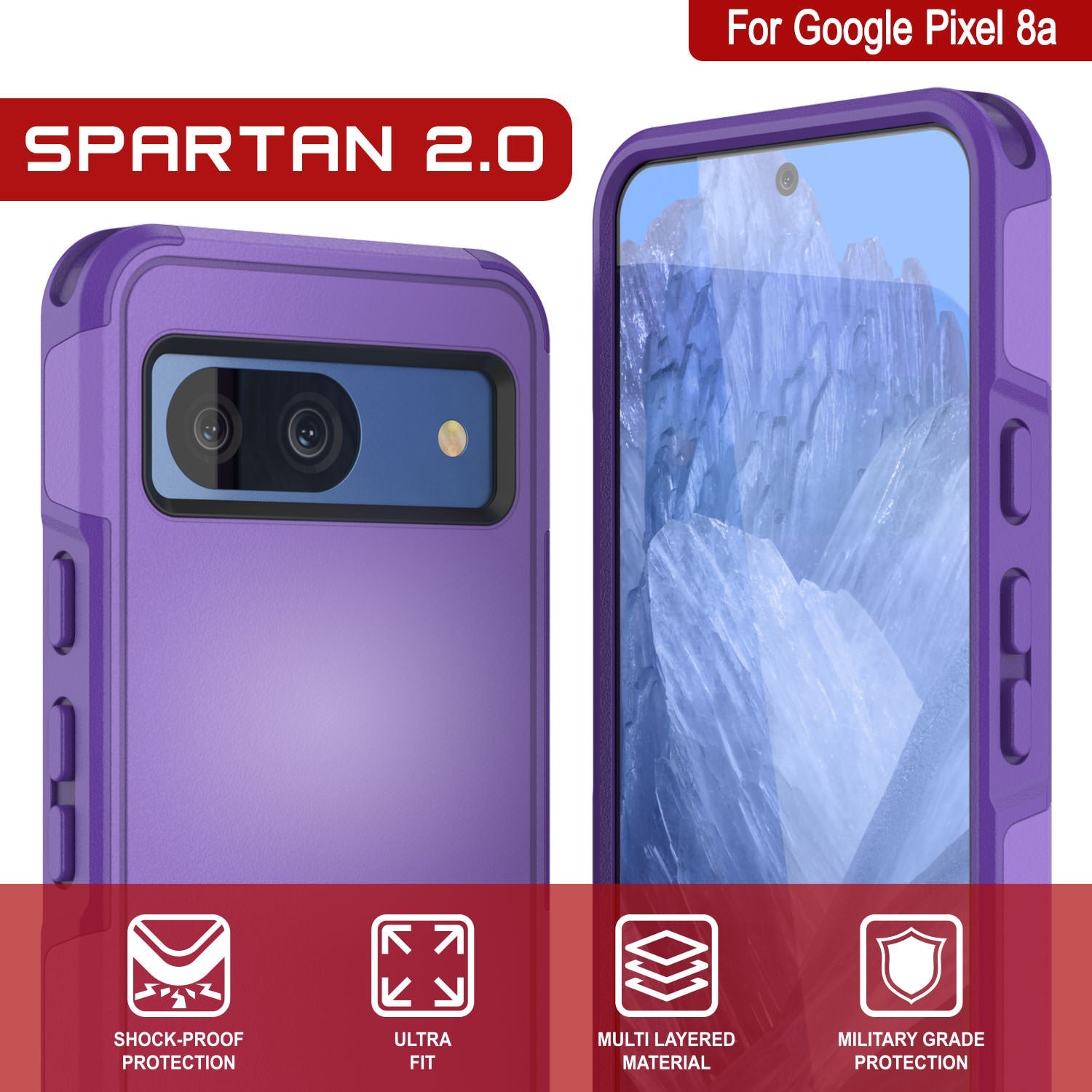 PunkCase Google Pixel 9 Pro XL Case, [Spartan 2.0 Series] Clear Rugged Heavy Duty Cover W/Built in Screen Protector [Purple]