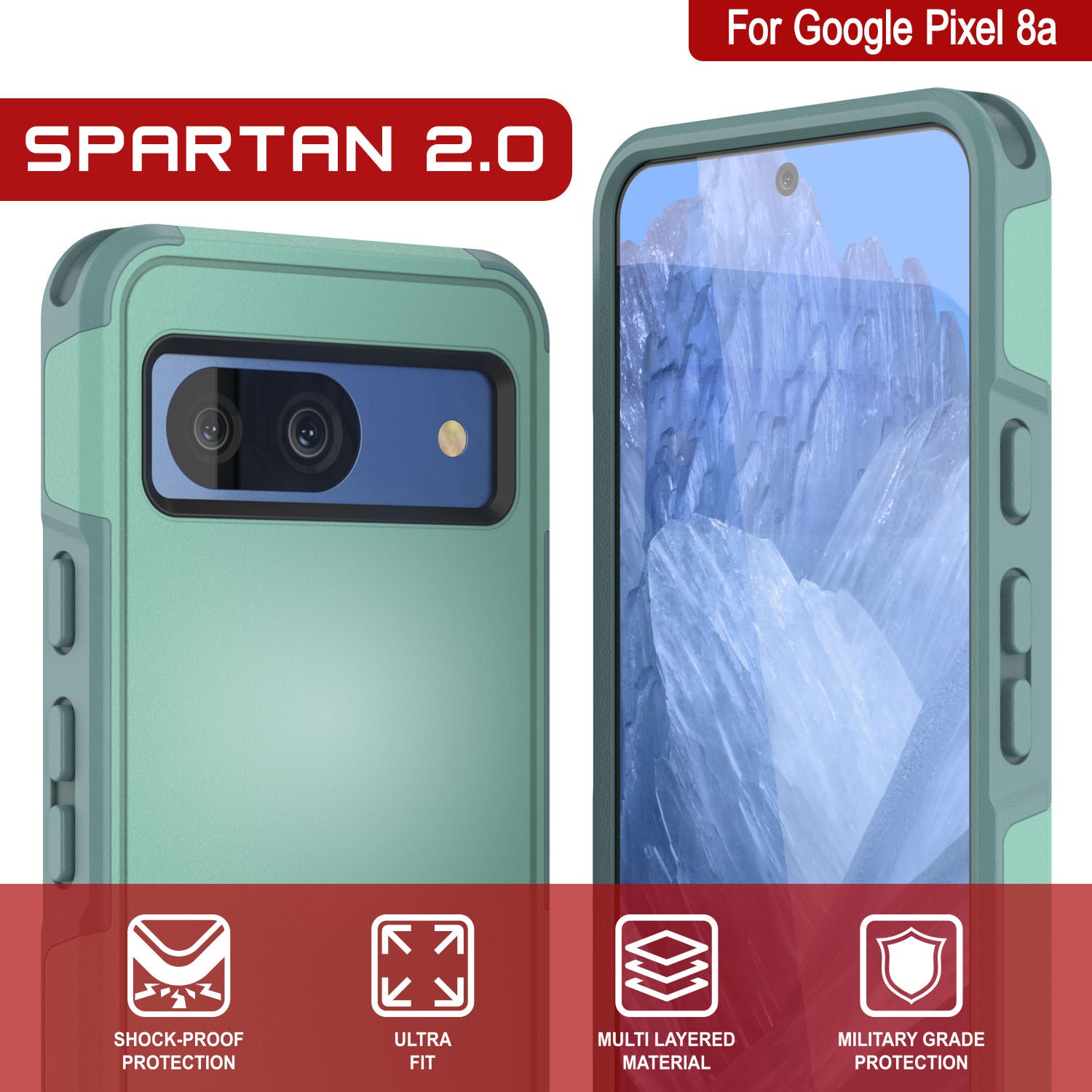 PunkCase Google Pixel 9 Case, [Spartan 2.0 Series] Clear Rugged Heavy Duty Cover W/Built in Screen Protector [Teal]