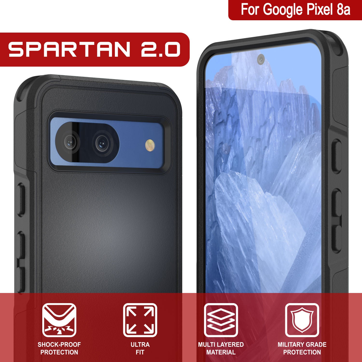 PunkCase Google Pixel 9 Pro XL Case, [Spartan 2.0 Series] Clear Rugged Heavy Duty Cover W/Built in Screen Protector [Black]