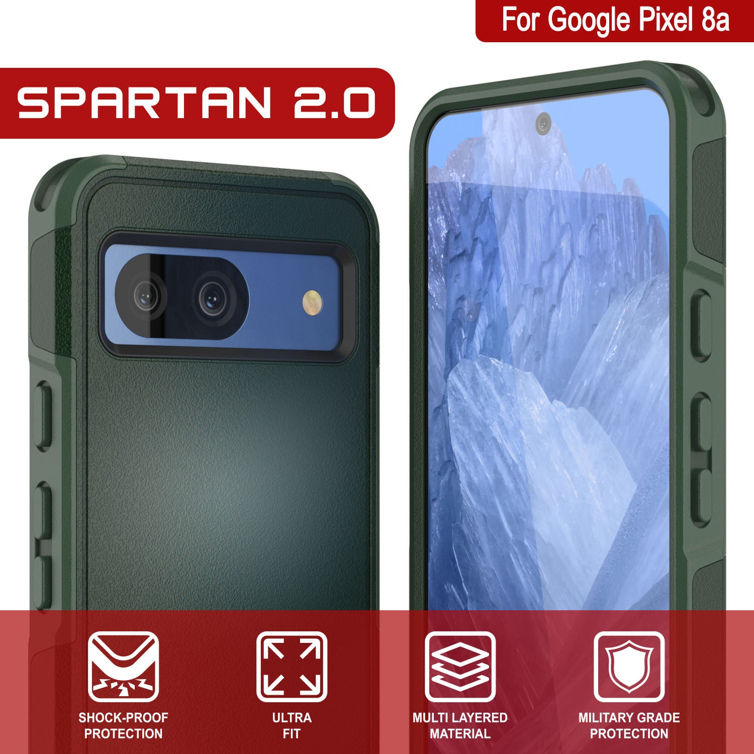 PunkCase Google Pixel 9 Pro XL Case, [Spartan 2.0 Series] Clear Rugged Heavy Duty Cover W/Built in Screen Protector [Dark Green]