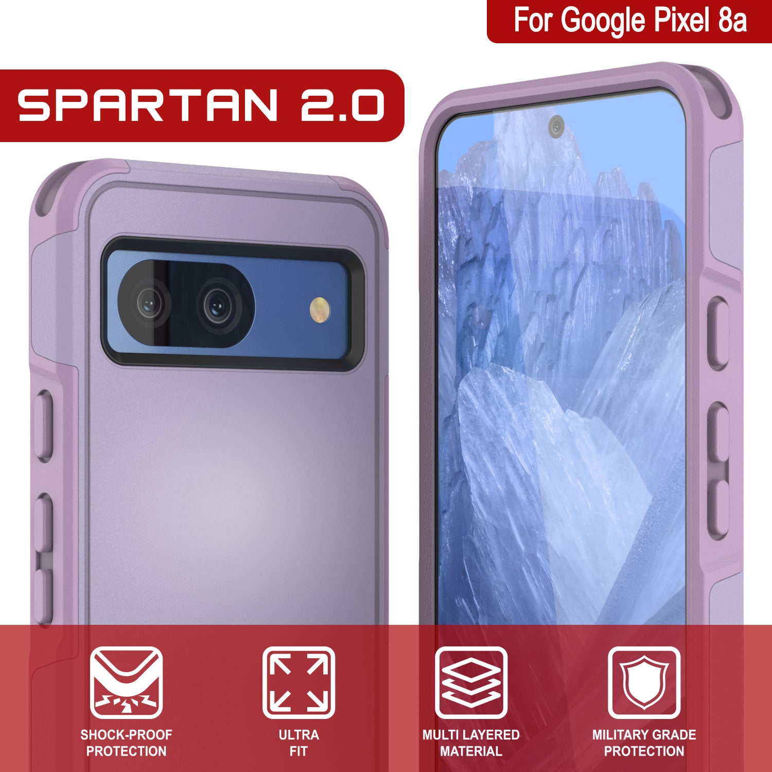 PunkCase Google Pixel 9 Case, [Spartan 2.0 Series] Clear Rugged Heavy Duty Cover W/Built in Screen Protector [Lilac]