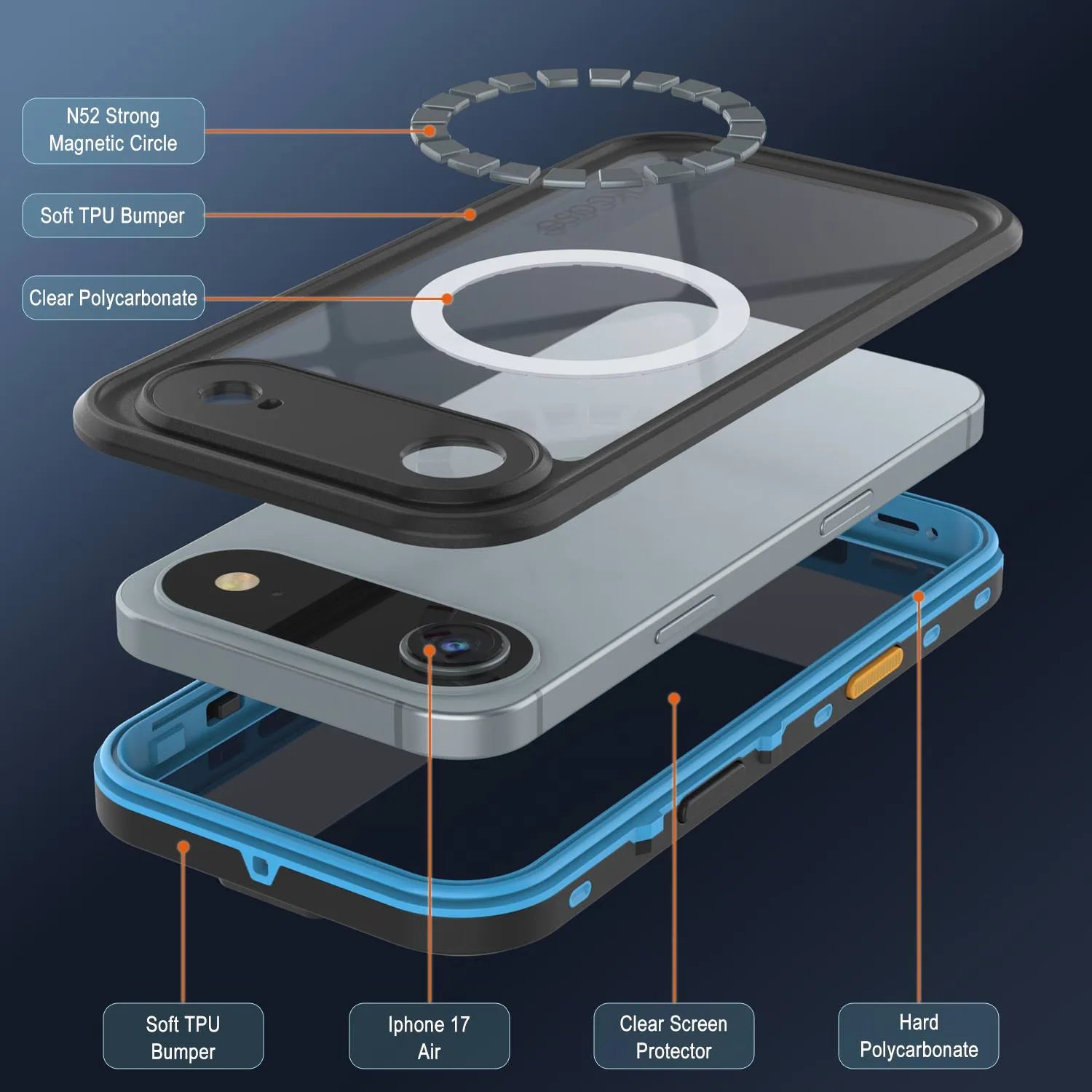 iPhone 17 Air Waterproof IP68 Case, Punkcase [Light blue] [StudStar Series] [Slim Fit] [Dirtproof]