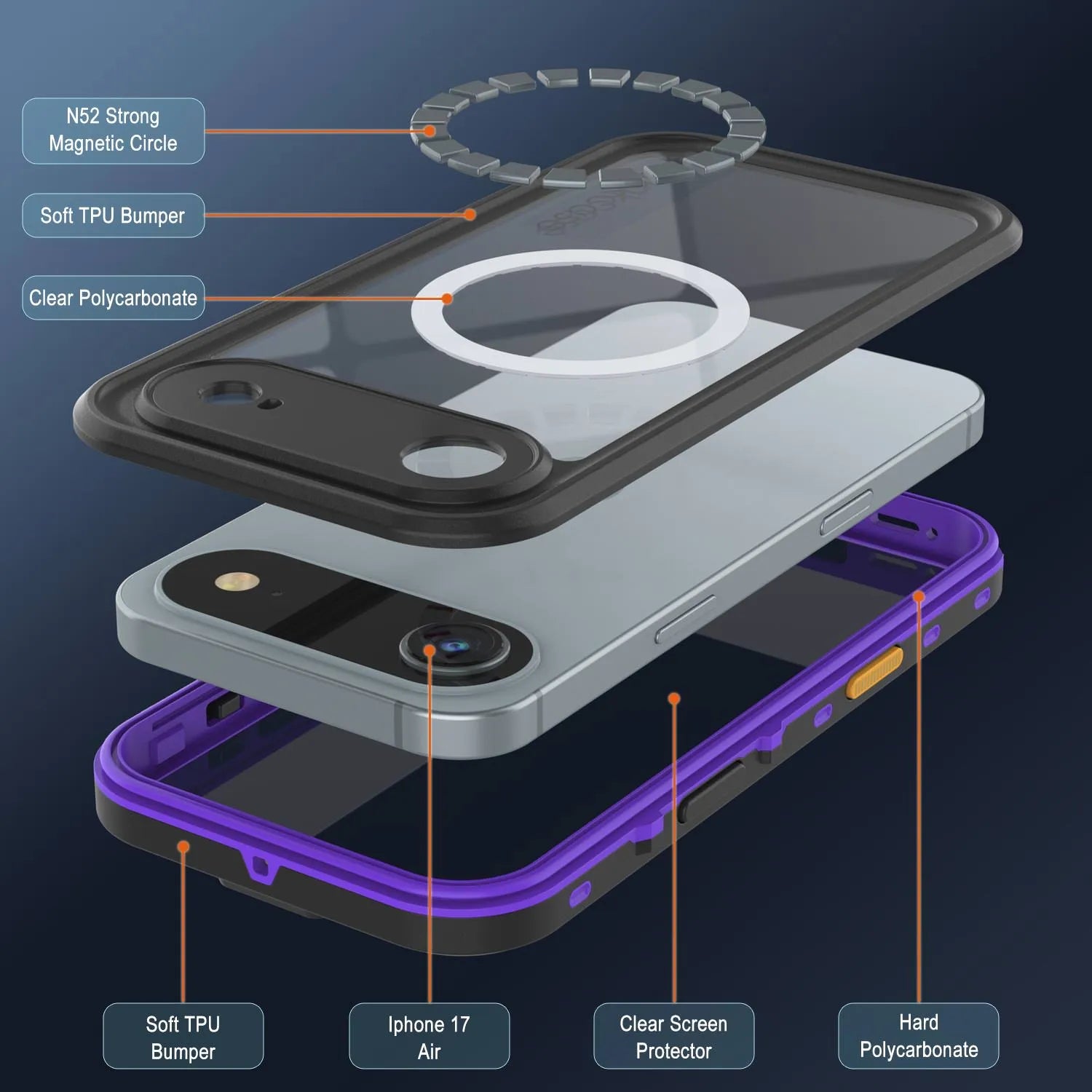 iPhone 17 Air Waterproof IP68 Case, Punkcase [Purple] [StudStar Series] [Slim Fit] [Dirtproof]