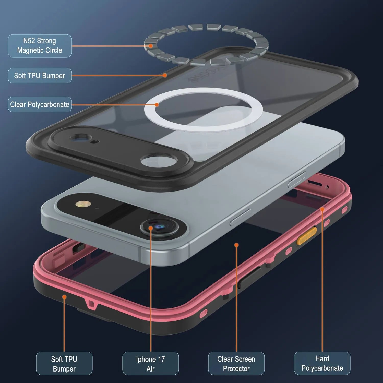 iPhone 17 Air Waterproof IP68 Case, Punkcase [Pink] [StudStar Series] [Slim Fit] [Dirtproof]