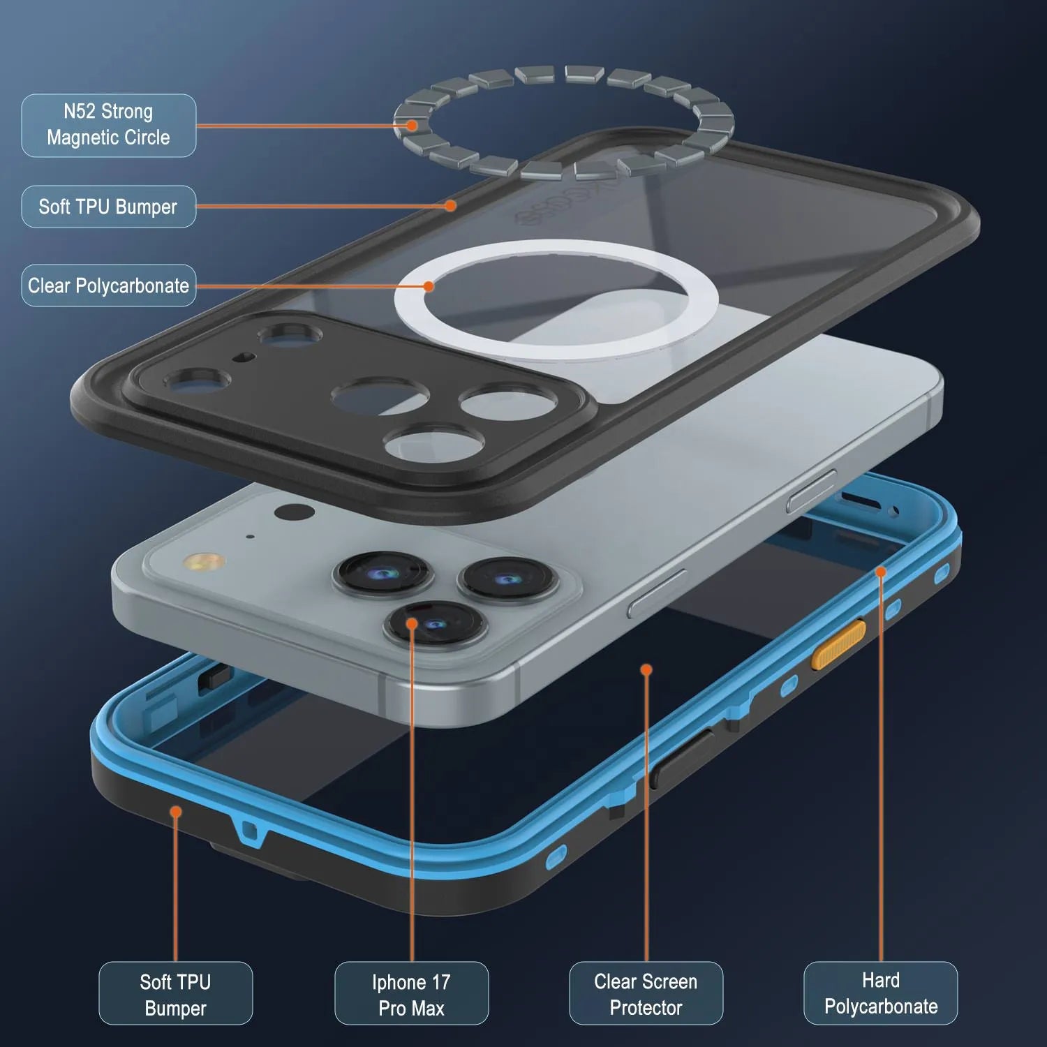 iPhone 17 Pro Max Waterproof IP68 Case, Punkcase [Light blue] [StudStar Series] [Slim Fit] [Dirtproof]