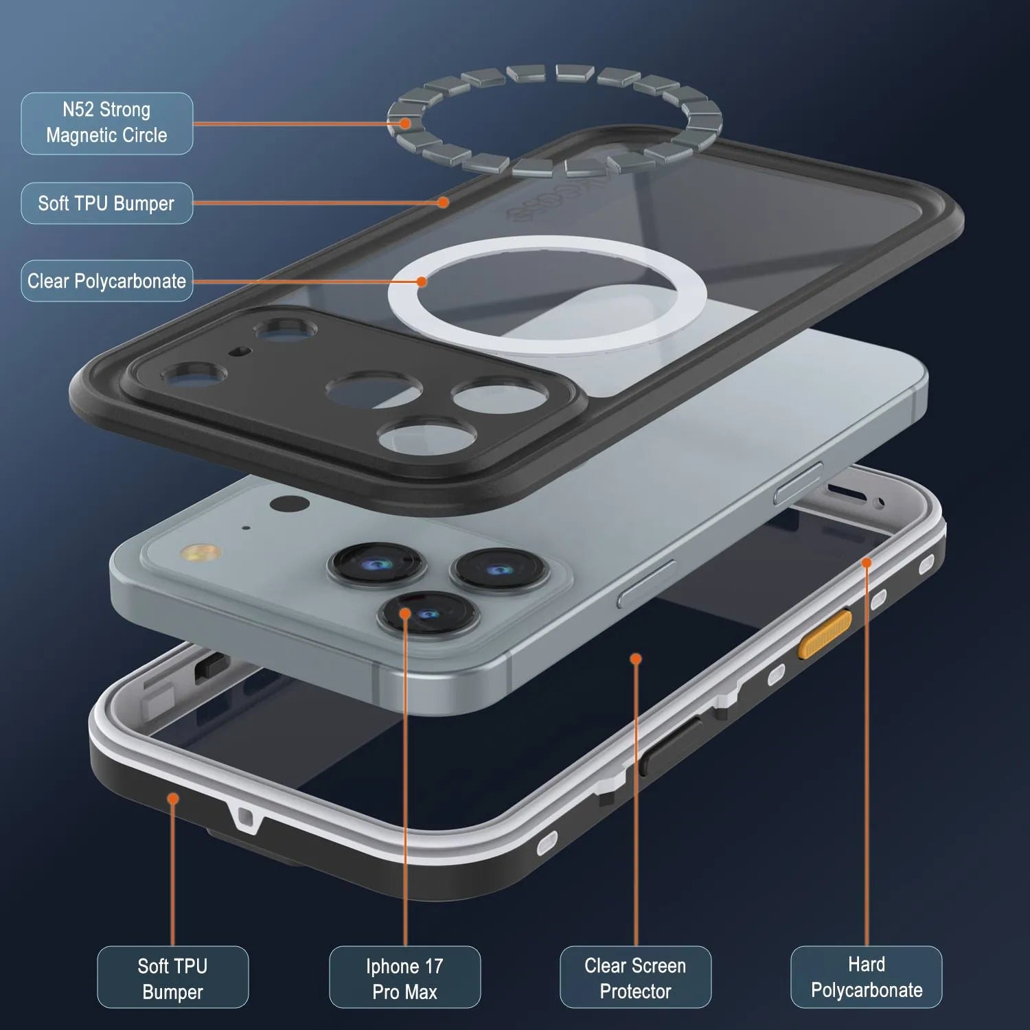 iPhone 17 Pro Max Waterproof IP68 Case, Punkcase [Clear] [StudStar Series] [Slim Fit] [Dirtproof]