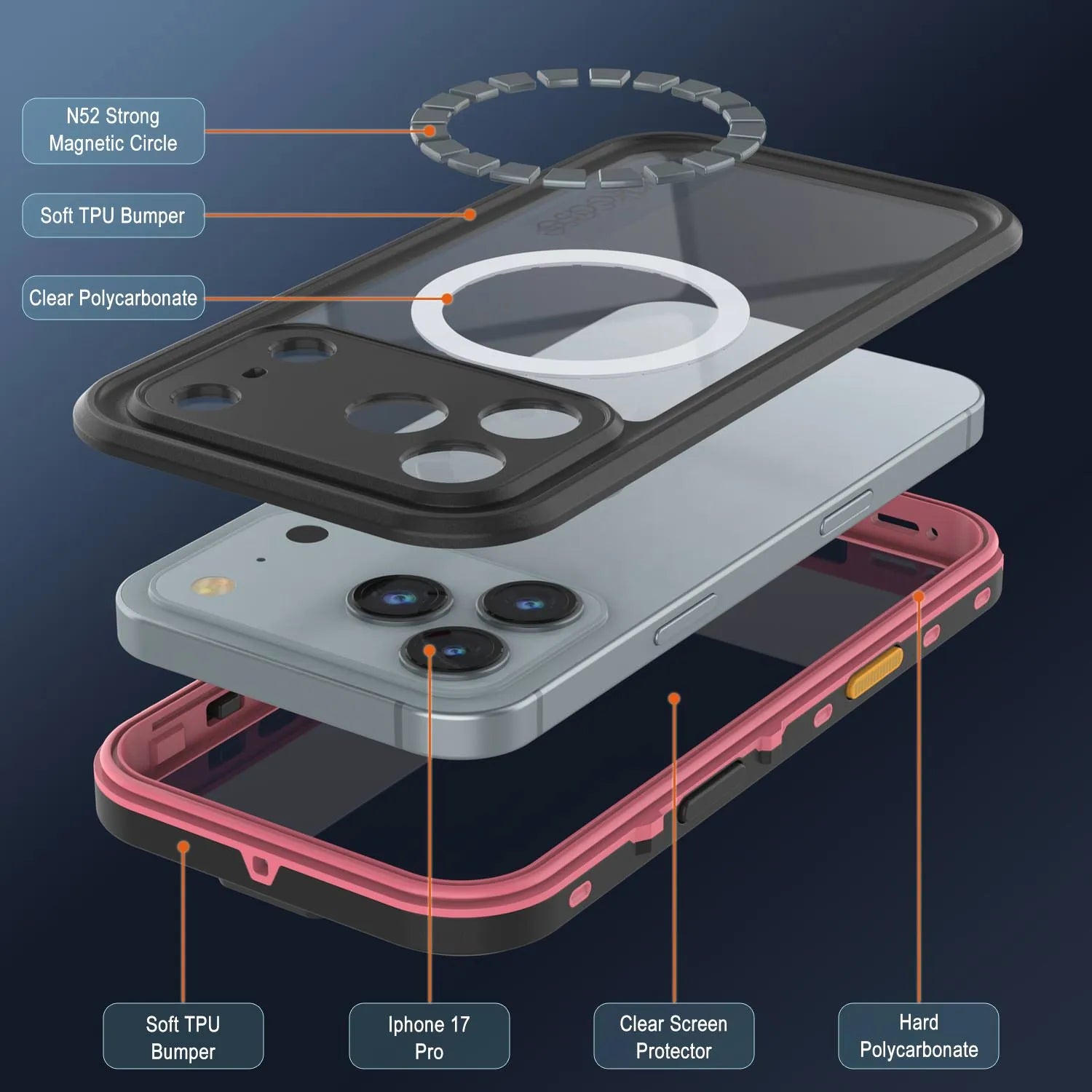 iPhone 17 Pro Waterproof IP68 Case, Punkcase [Pink] [StudStar Series] [Slim Fit] [Dirtproof]